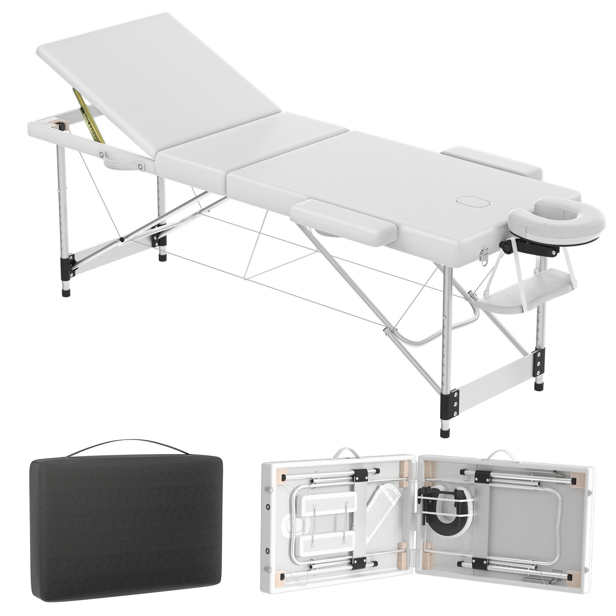 FIVMEN Massageliege Massagetisch Höhenverstellbar Mobile 3 Zonen Massagebett, inkl. Zubehör, Alu-Kopfstütze, Armlehne und Tragetasche, 212x80cm