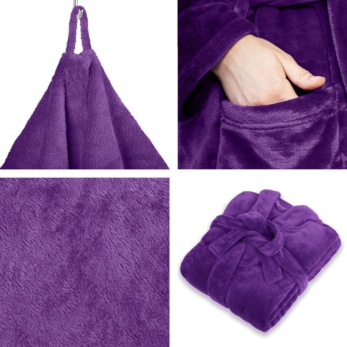 Gräfenstayn Unisex-Bademantel Damen Herren Kuschelfleece Bademantel Größe S-XXXL, warm & kuschelig, Waden bis Knöchellang, Fronttaschen, Gürtel, S-XXXL