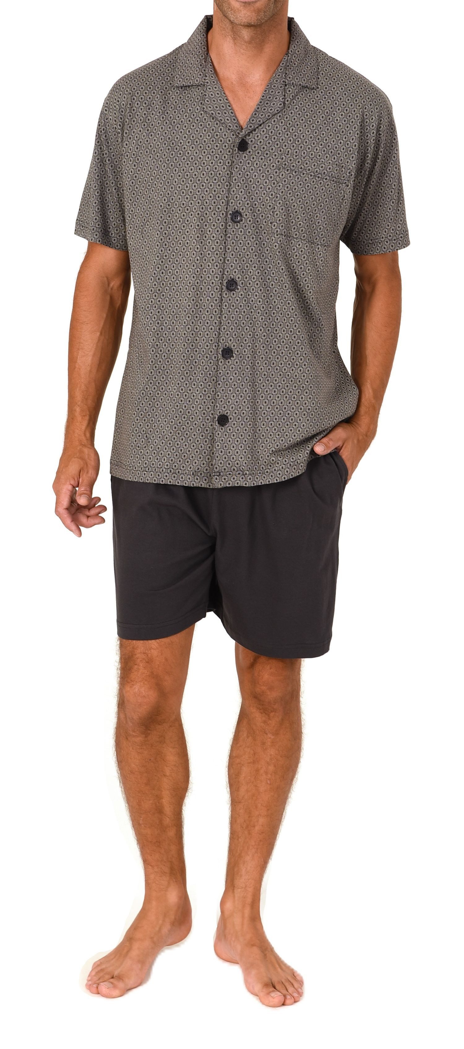 Normann Pyjama Herren kurzarm Schlafanzug Shorty Pyjama zum durchknöpfen