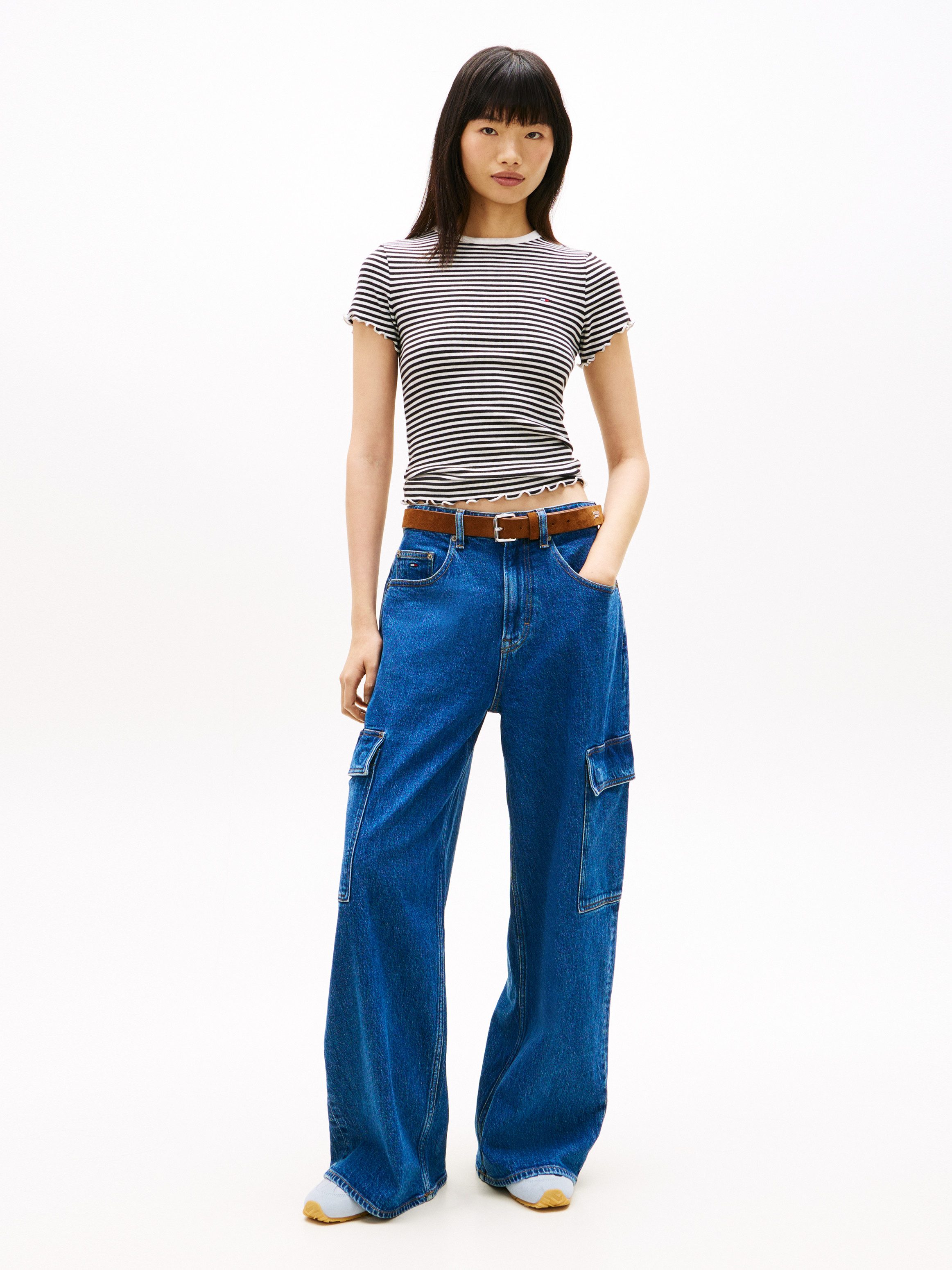Tommy Jeans T-Shirt TJW SLIM LETTUCE EDGE RIB SS mit gerippter Struktur