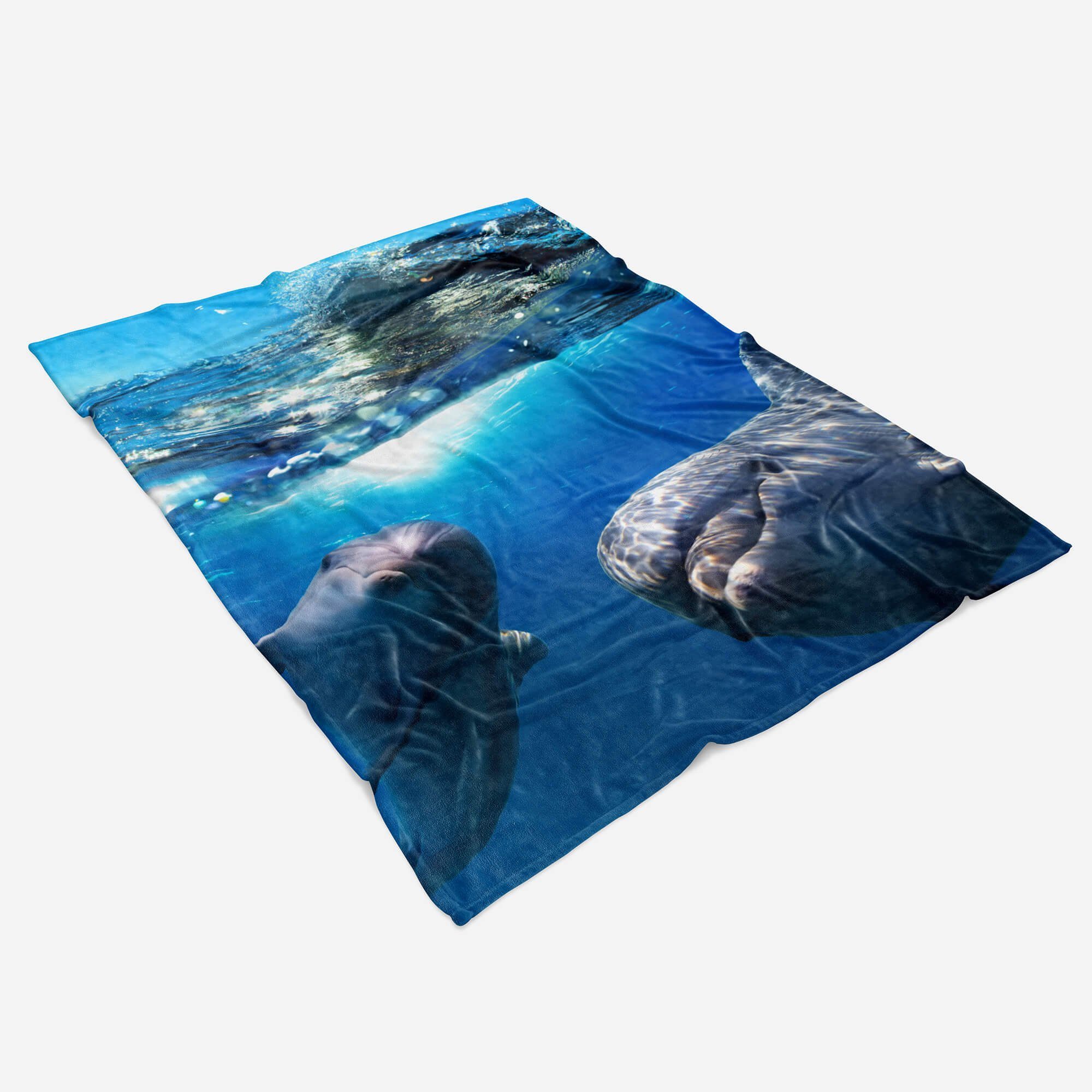 Delfine Baumwolle-Polyester-Mix Sinus Kuscheldecke Meer Somme, (1-St), mit Handtuch Handtuch Fotomotiv Saunatuch Handtücher Strandhandtuch Art