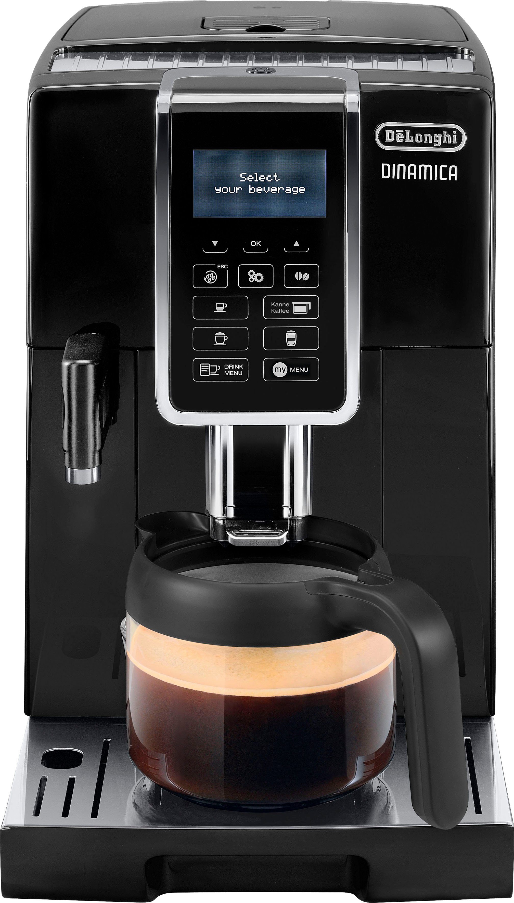 De'Longhi Kaffeevollautomat Dinamica ECAM356.57.B - 14 Kaffeegetränke mit perfektem Milchschaum, Kannen-Funktion (6 Tassen), Kegelmahlwerk (13-stufig), 5 Kaffeestärken