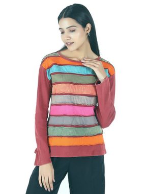 Guru-Shop Longsleeve Langarmshirt Regenbogen bordeauxrot - Modell 8 alternative Bekleidung