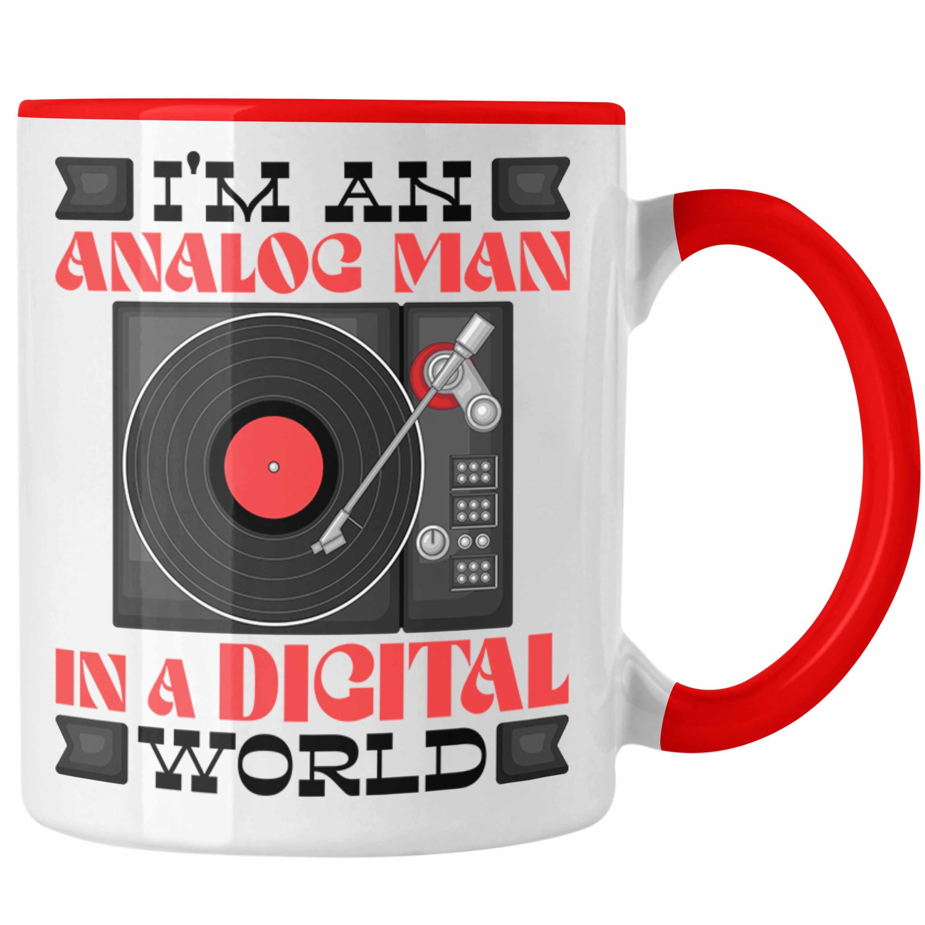 Trendation Tasse Lustige Tasse "I'm an Analog Man in a Digital World" Geschenkidee für Rot