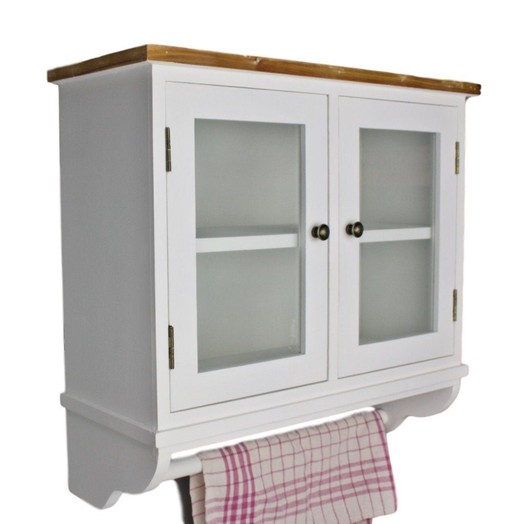elbmöbel Wandboard Wandregal Glastüren weiß Holz, Wandregal: Wandschrank 71x74x31 cm weiß Cottage Stil. € 269,90