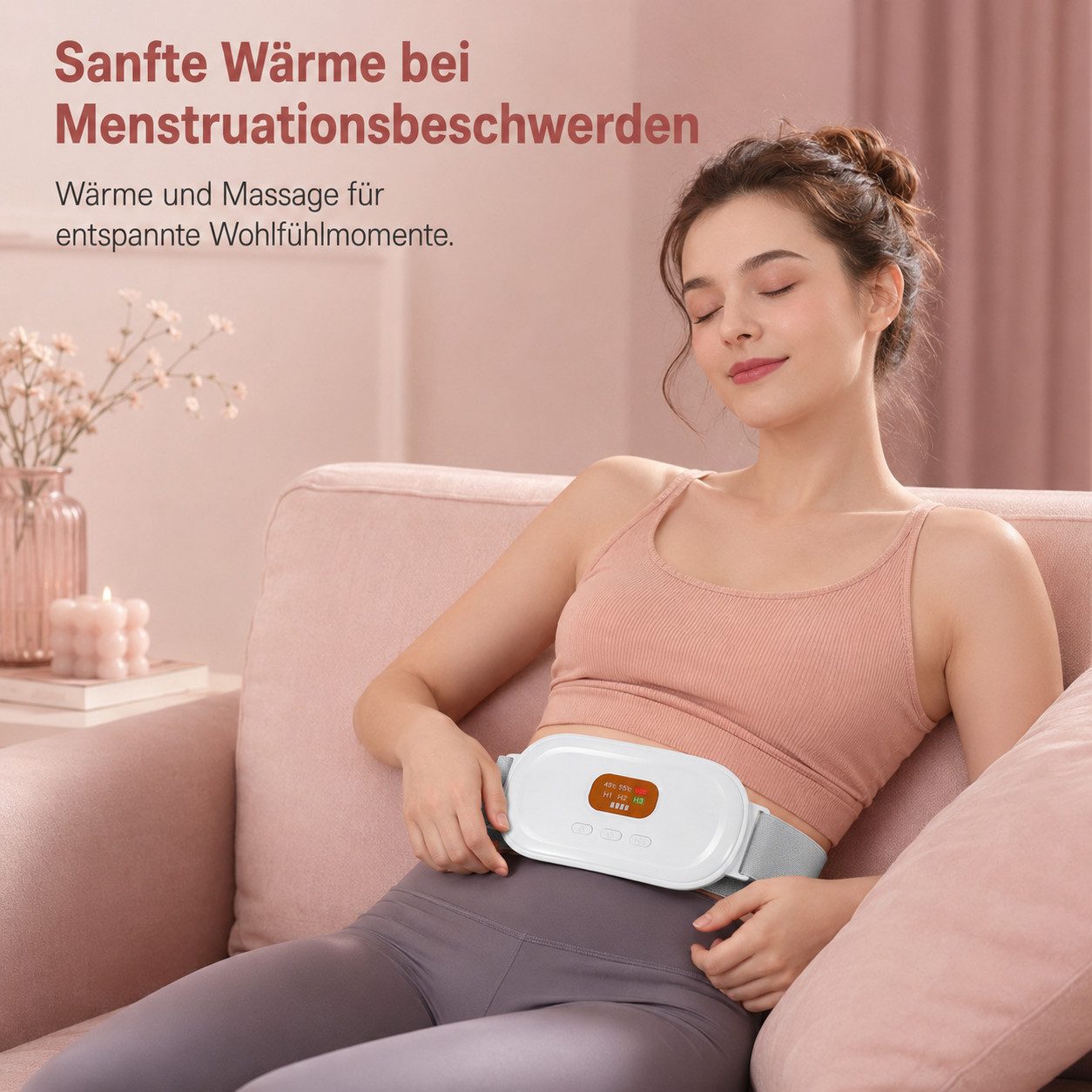 Tekoo Wärmegürtel Bauchmassagegerät Wärmegurt mit Vibration, 3 Heizstufen, Set, Einzelartikel, 45-65 °C, 3 Heizstufen, 3 Vibrationsmodi, USB-Ladung