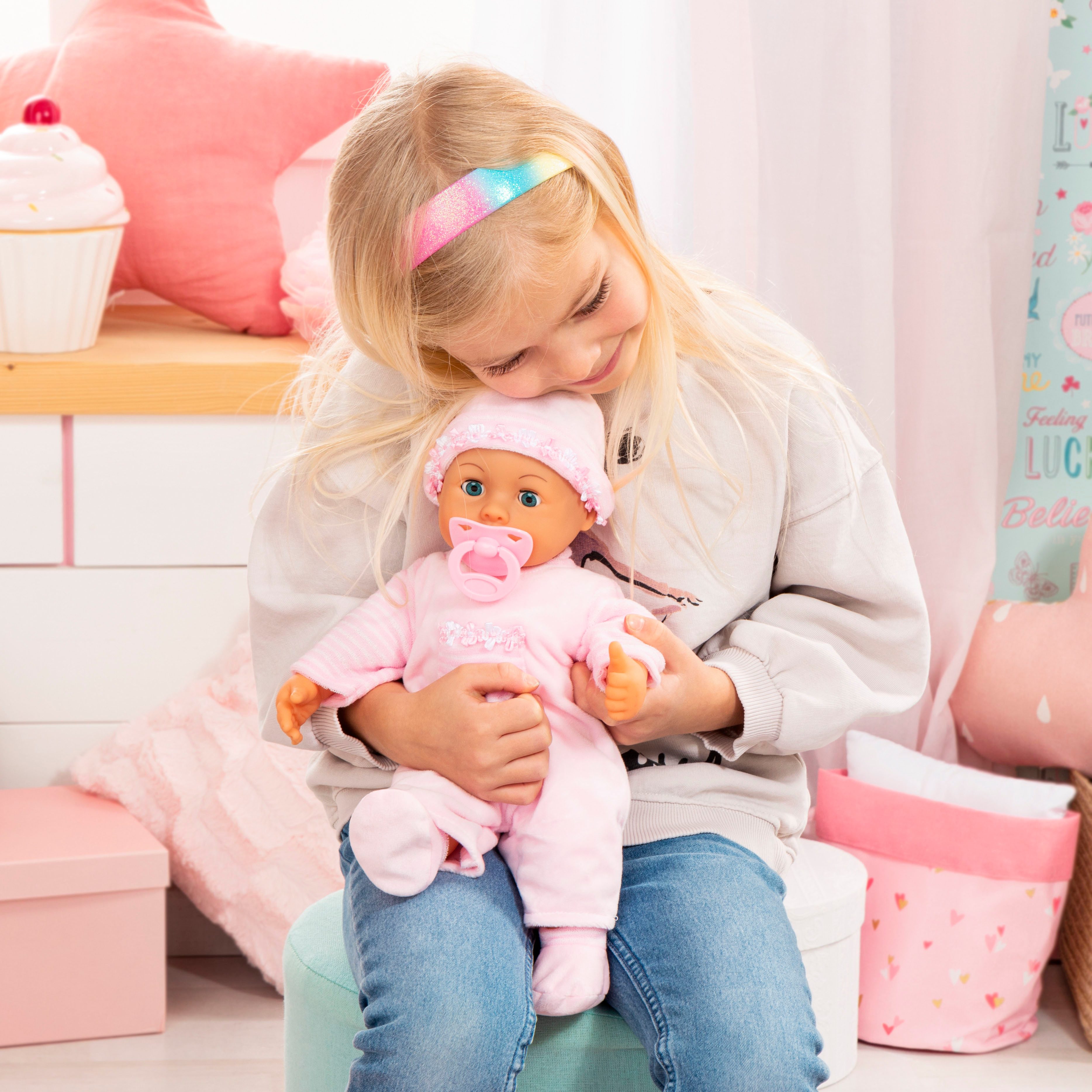 Bayer Babypuppe First Words Baby, 38 cm rosa (3-tlg), mit Schlafaugen und Babygeräuschen – Bild 5 von 5