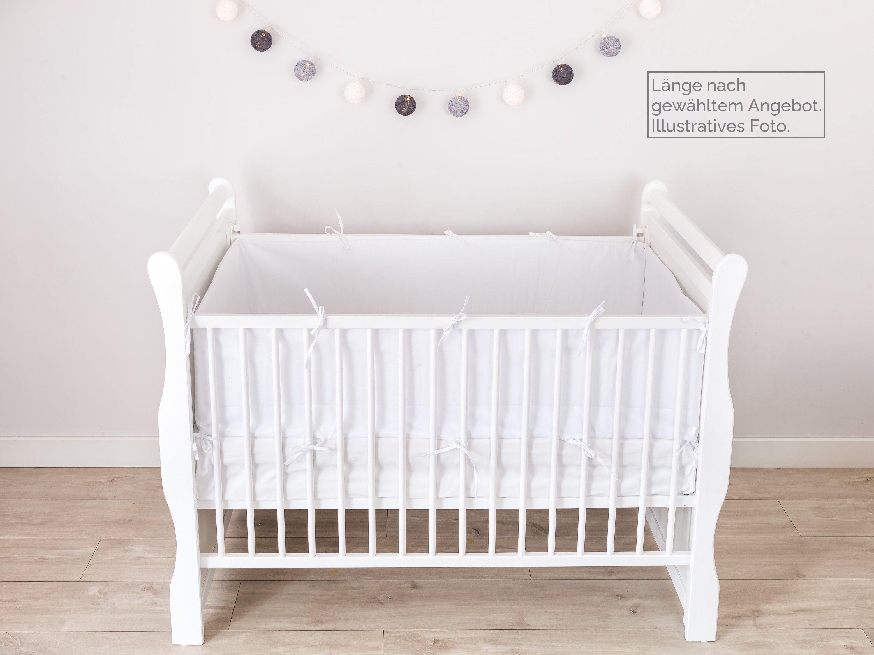 Loolay Bettnestchen 100% WEIß BIO-Baumwolle Atmungsaktives Babybett BETTUMRANDUNG, (420, 360, 210, 180 x 30cm; Baby und Neugeborene Premium GESCHENK!, LUX Babyausstattung Umrandung Kopfschutz Kantenschutz Bettschlange), LOOLAY® - 100% Europäische Stoffe und Kleinserien-Nähen!