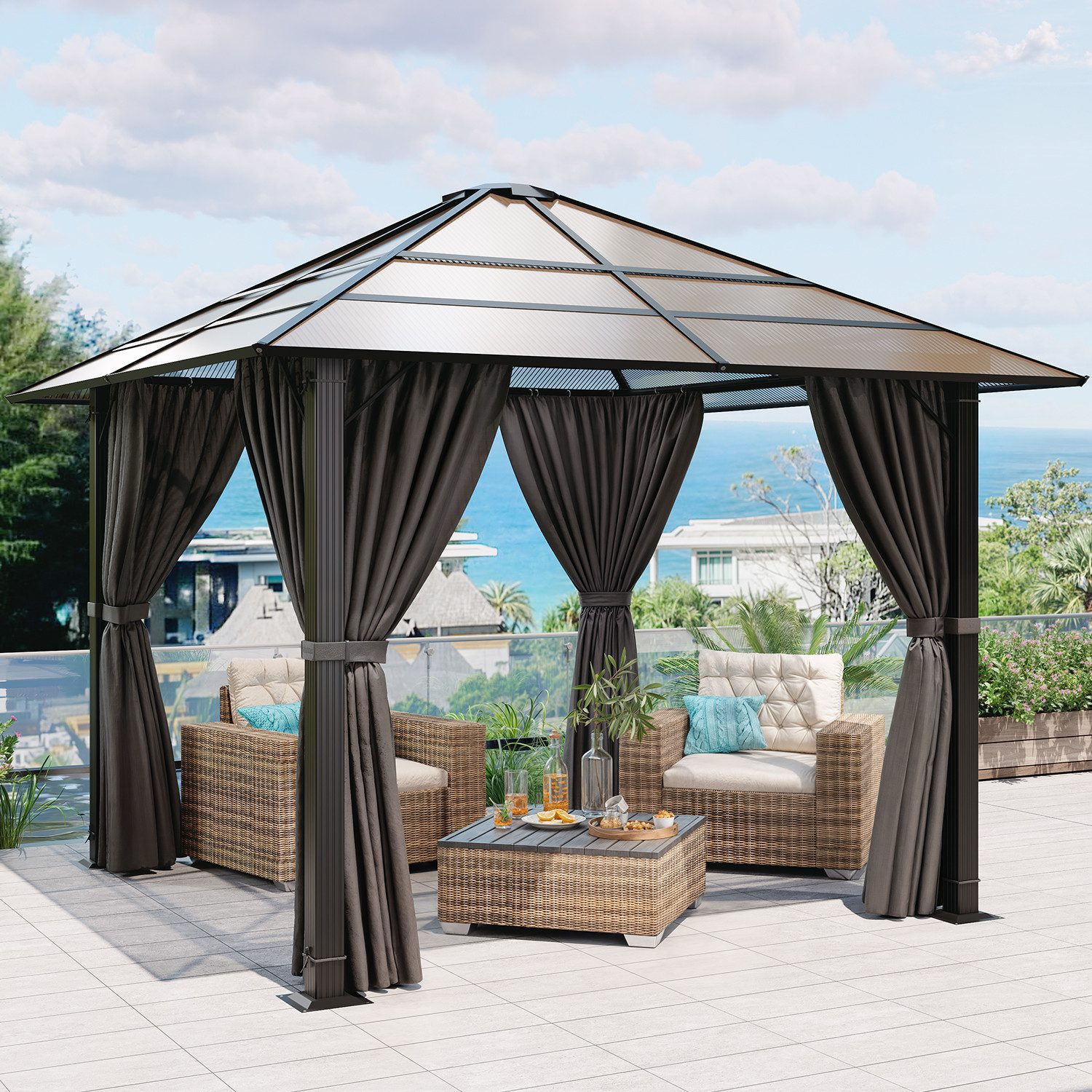 GUNJI Pavillon 3*4m Mit PC-Platte,Gartenpavillon mit 4 Seitenteilen,Partyze günstig online kaufen