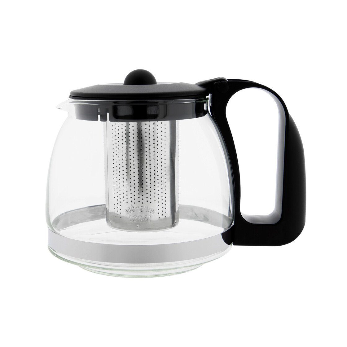 T24 Teekanne Glas Teekanne mit Edelstahlsieb, 1250 ml, 1,25 l, aus rostfreiem Edelstahl & Ergonomischer Griff Hitzeschutz – Bild 2 von 5