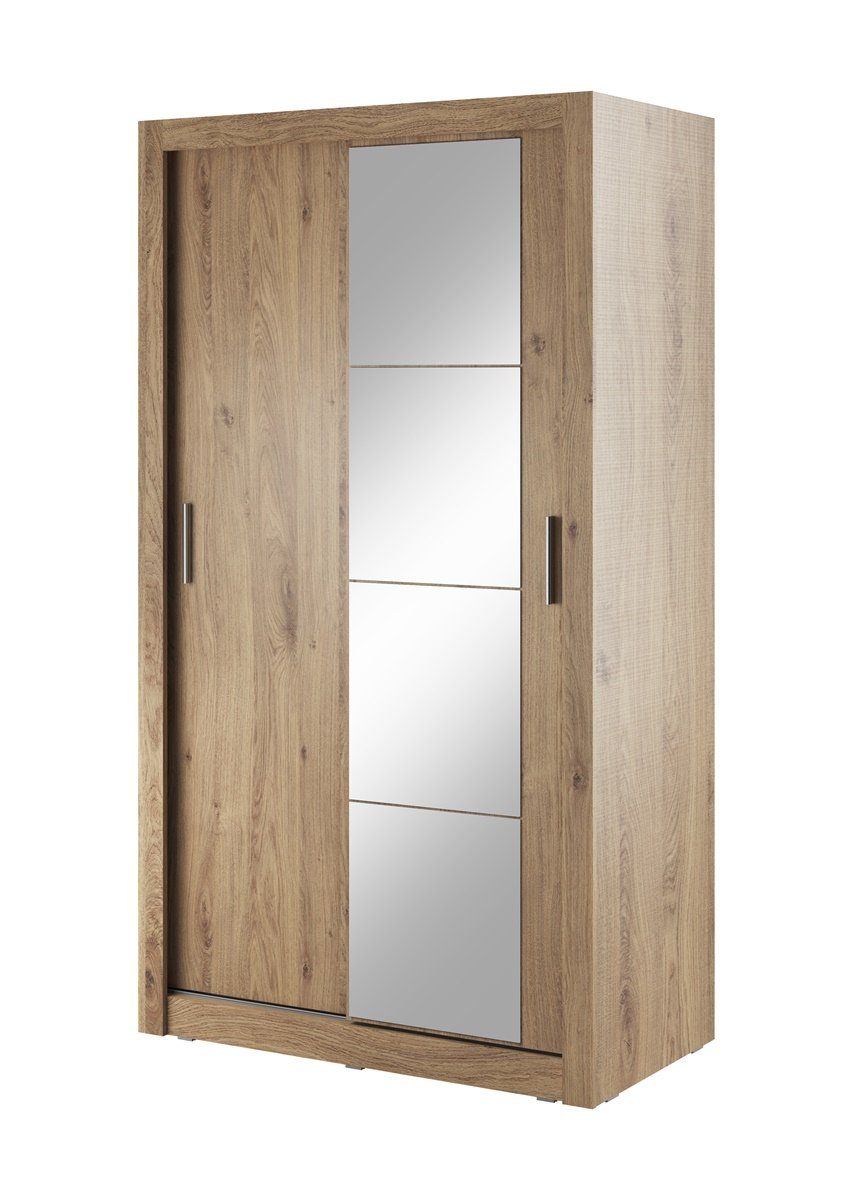 Compleo Kleiderschrank ARTI 06, 2-türig, Schwebetürenschrank mit Spiegel, Modern Flurschrank Breite 120 cm eiche shetland | Kleiderschränke