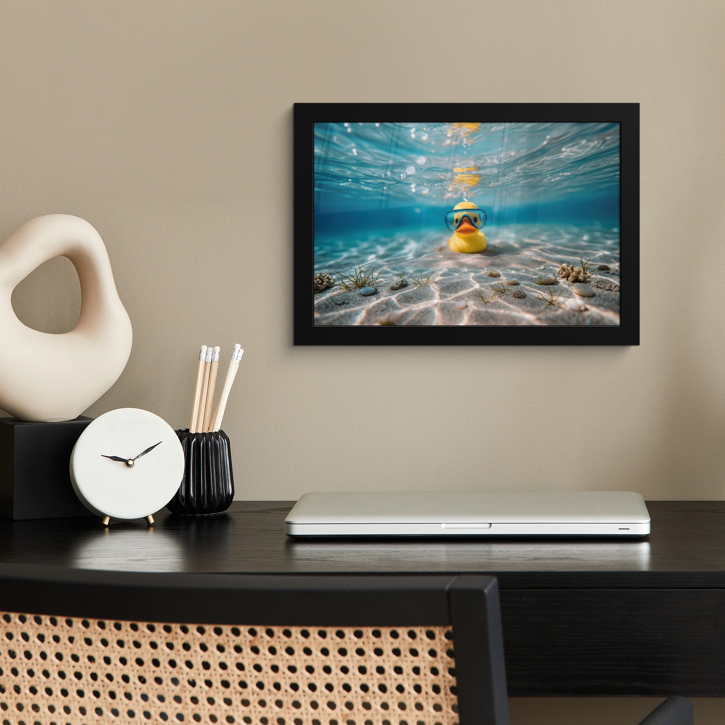 MuchoWow Poster Schwimmbrille - Ente - Wasser, (1 St), Wandbilder, Deko Wohnzimmer Schlafzimmer, 30x20 cm