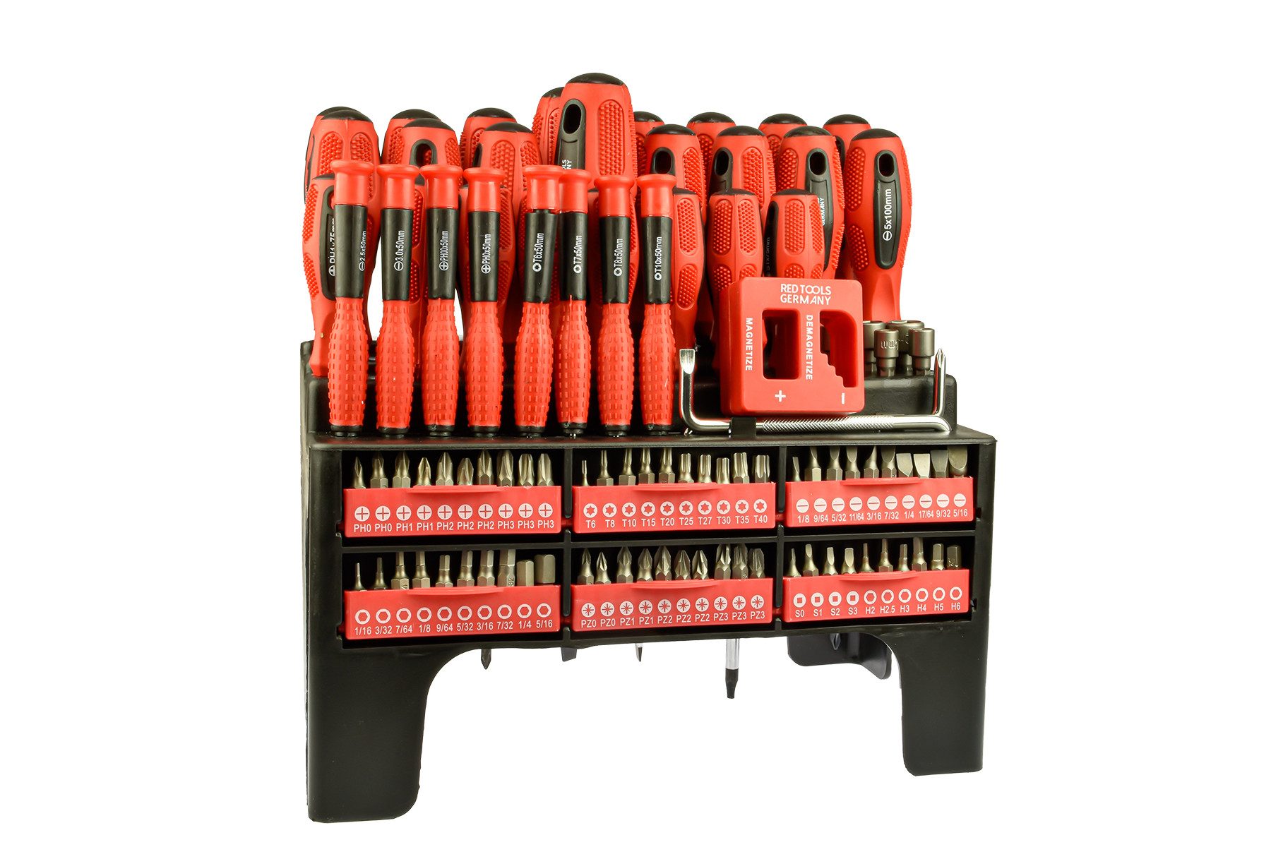 Red Tools Инструментset Отвертки- & Bit-Set inkl. Standregal / Hängeregal 101 teilig, (Set, 101-tlg., Отвертки Set XXL), 101-teiliges Отвертки- und Bit-Set XXL