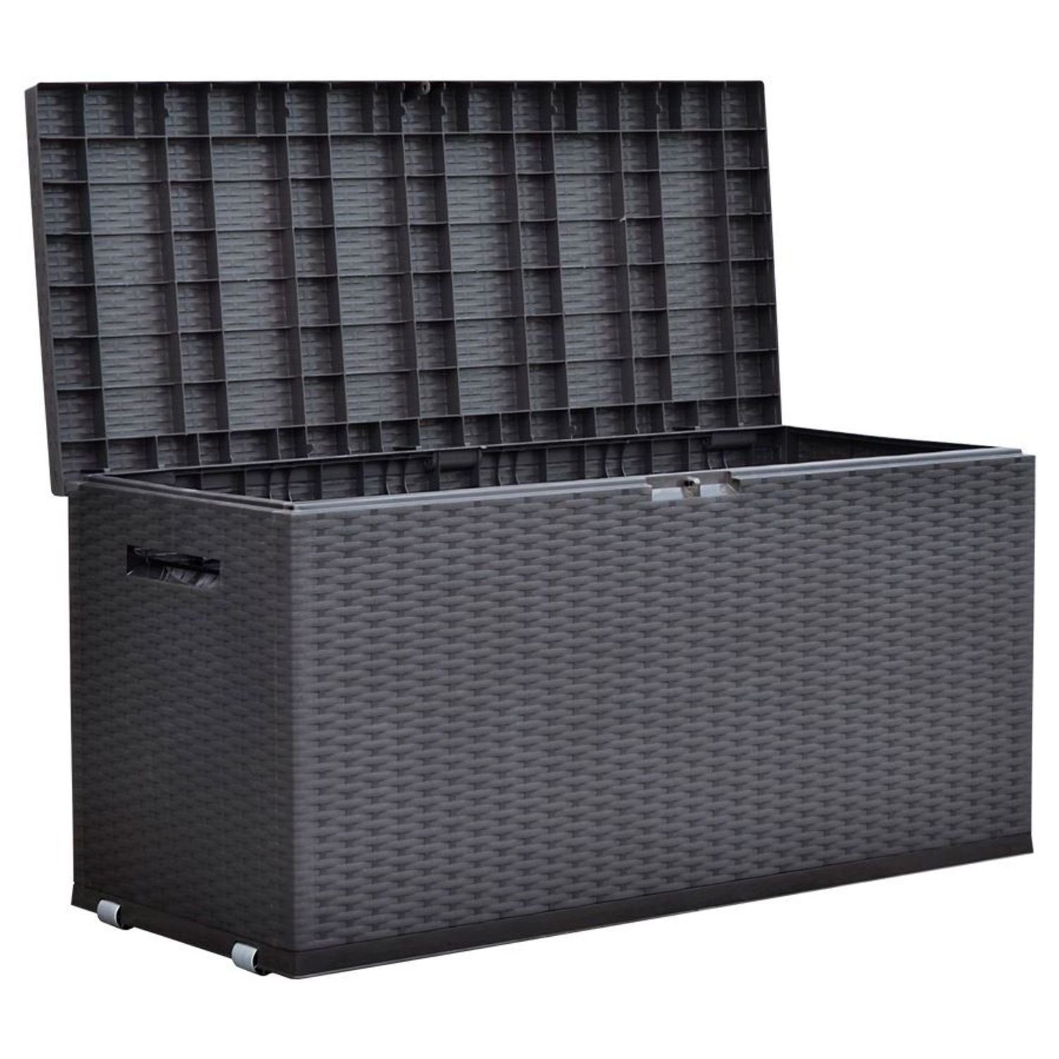 Jelenia Plast Aufbewahrungsbox Gartentruhe Rattan-Design Rollbox Auflagenbox Kissen Aufbewahrung Truh