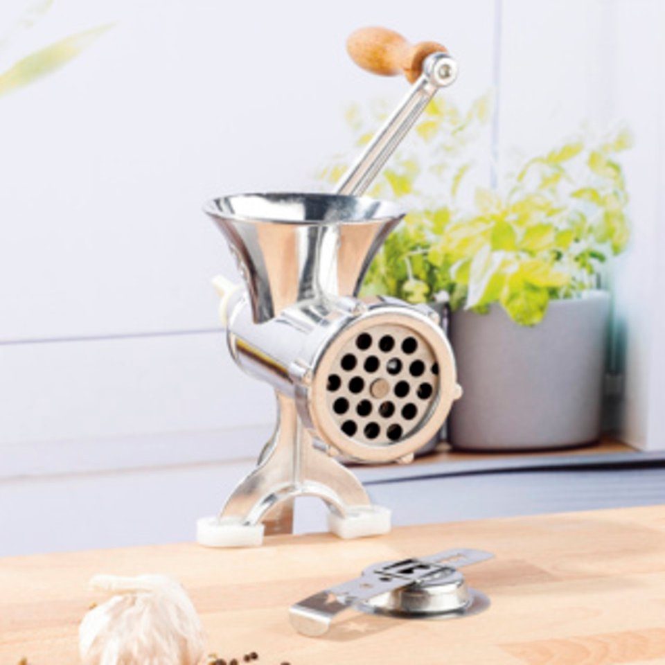 Haushalt International Fleischwolf Fleischwolf mit Schraubvorrichtung Lochscheibe aus Edelstahl, Größe 8