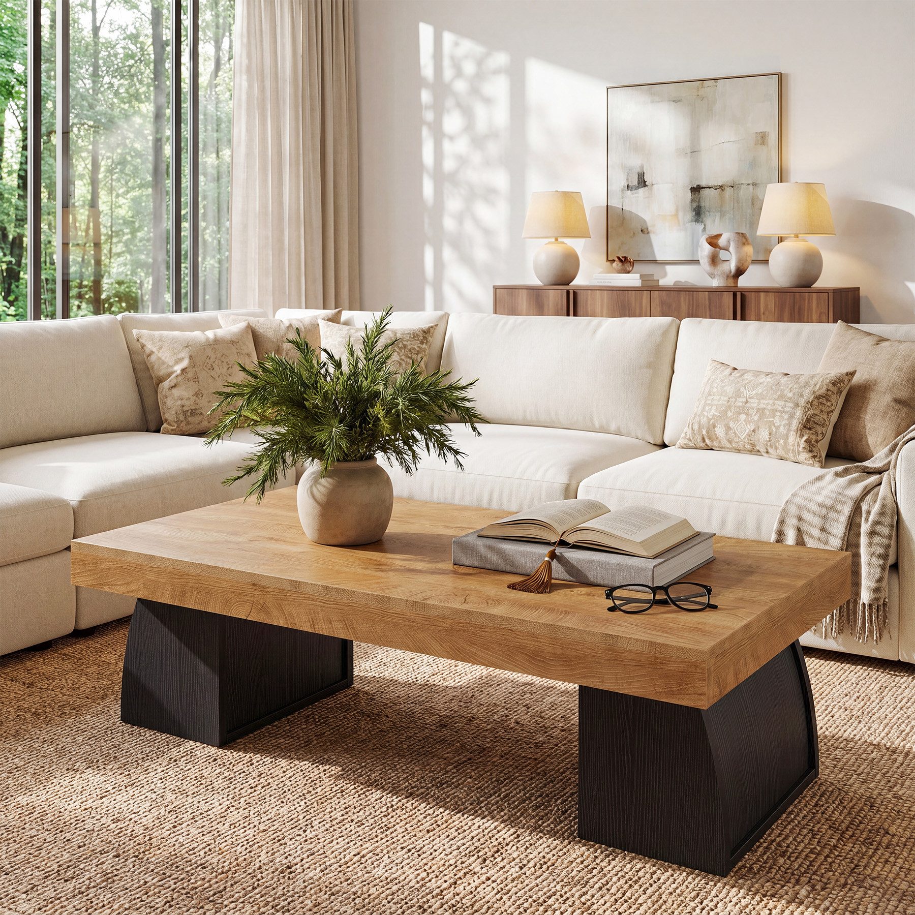 Tribesigns Couchtisch 140 cm Industrieller Sofatisch, Moderner Beistelltisch aus Holz