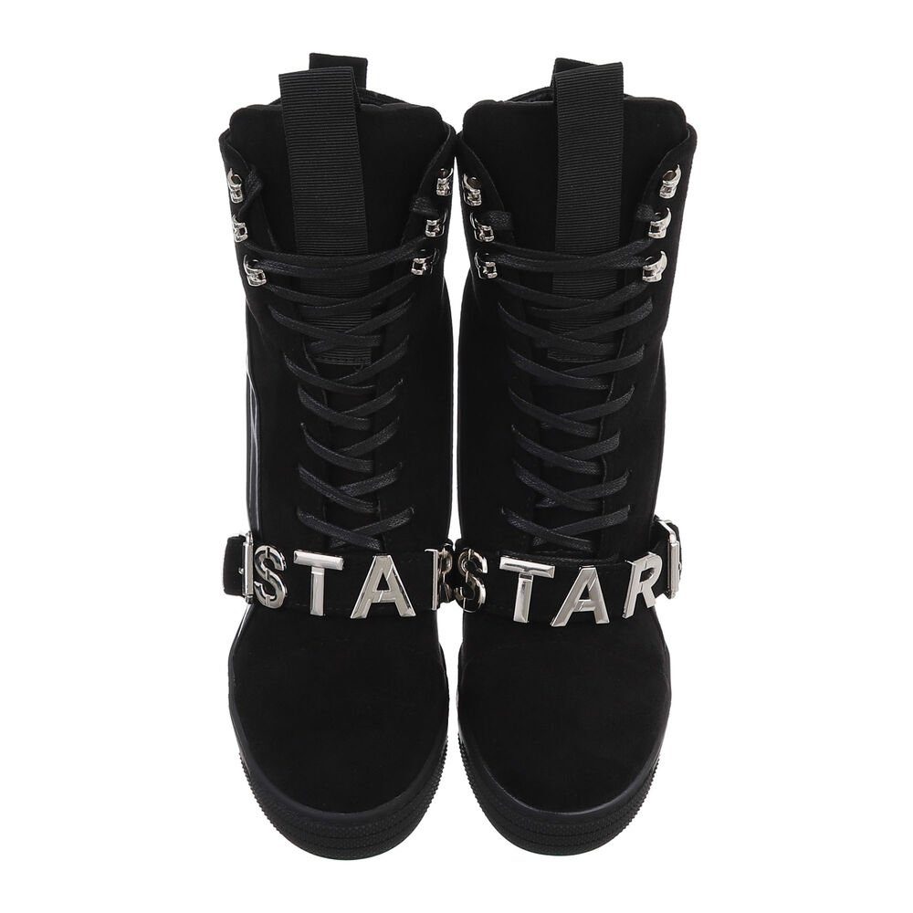 Ital-Design Damen Freizeit Schnürstiefelette (85379553) Keilabsatz/Wedge High-Heel Stiefeletten in Schwarz