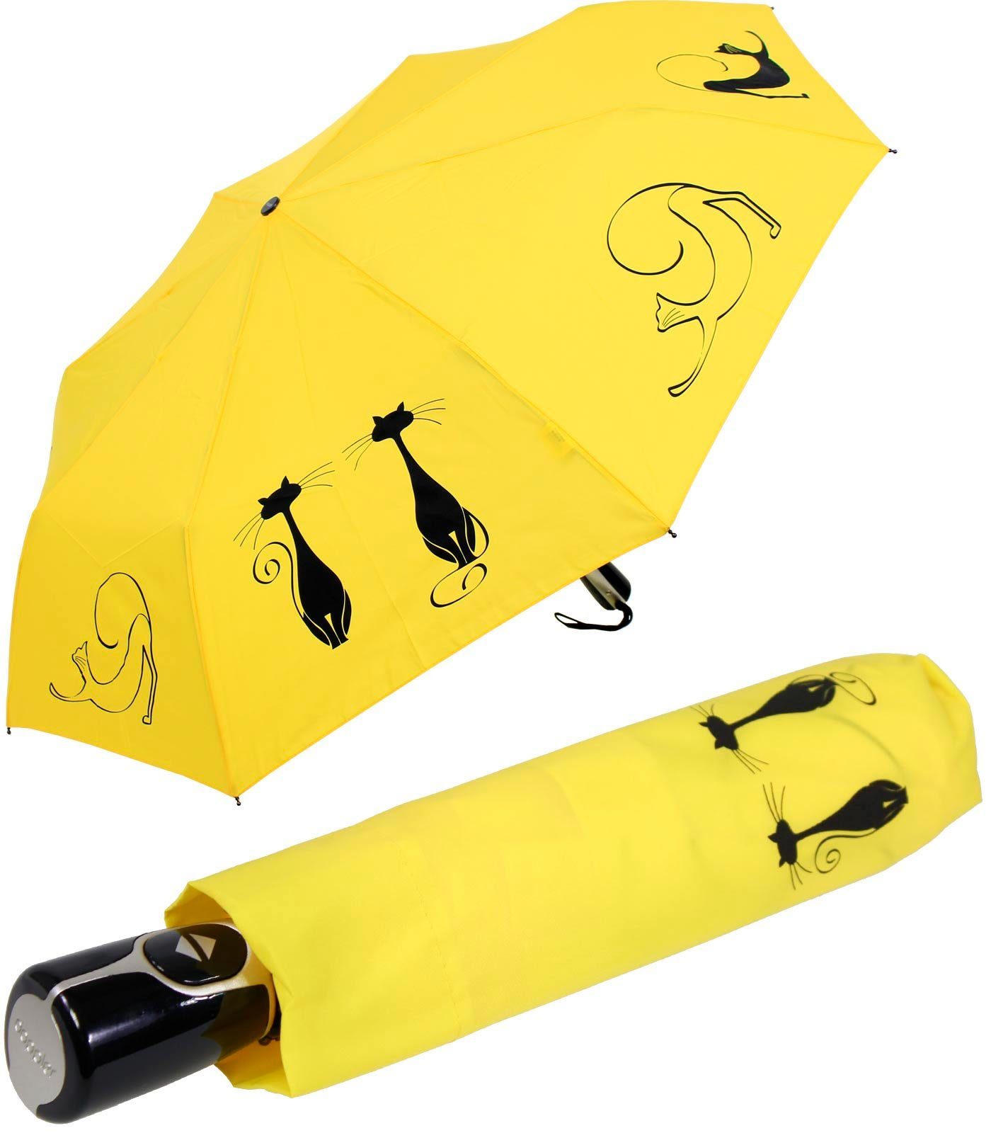doppler® Taschenregenschirm Damen Auf-Zu Magic Fiber - Cats Best Friends, für Katzen-Liebhaber - elegant, stabil und praktisch