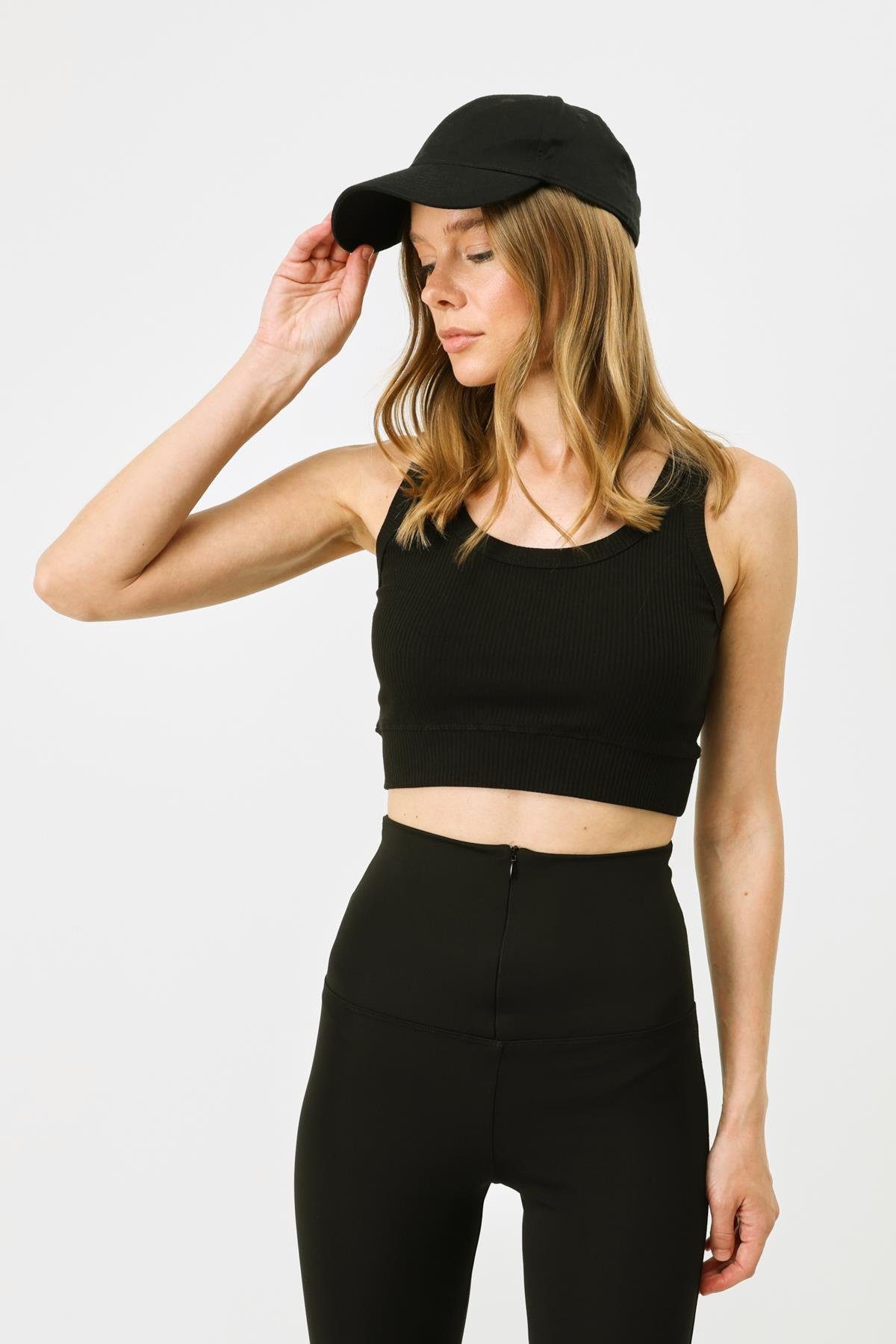 Body Damen Geripptes Crop Stretch Strick Tank Top