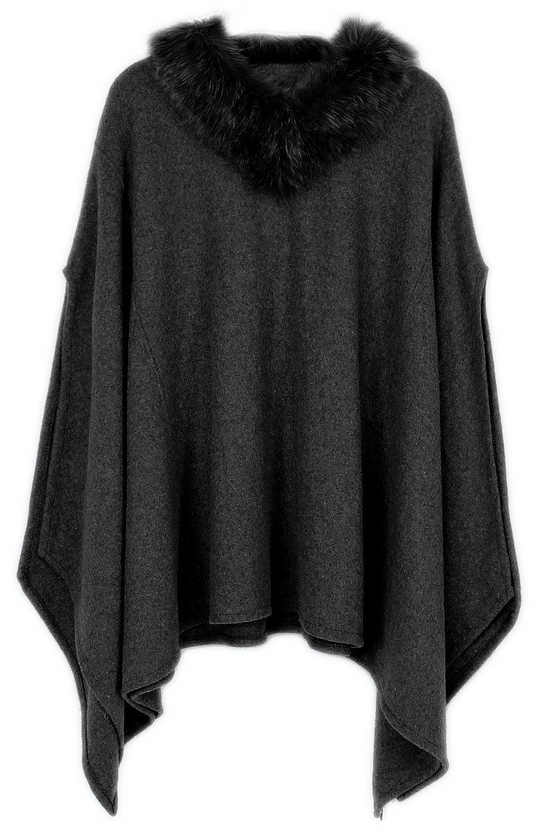 dy_mode Poncho Eleganter Damen Poncho mit Kunstfell Kragen Winter Überwurf Mantel Kunstfellkragen, Ärmelschlitz