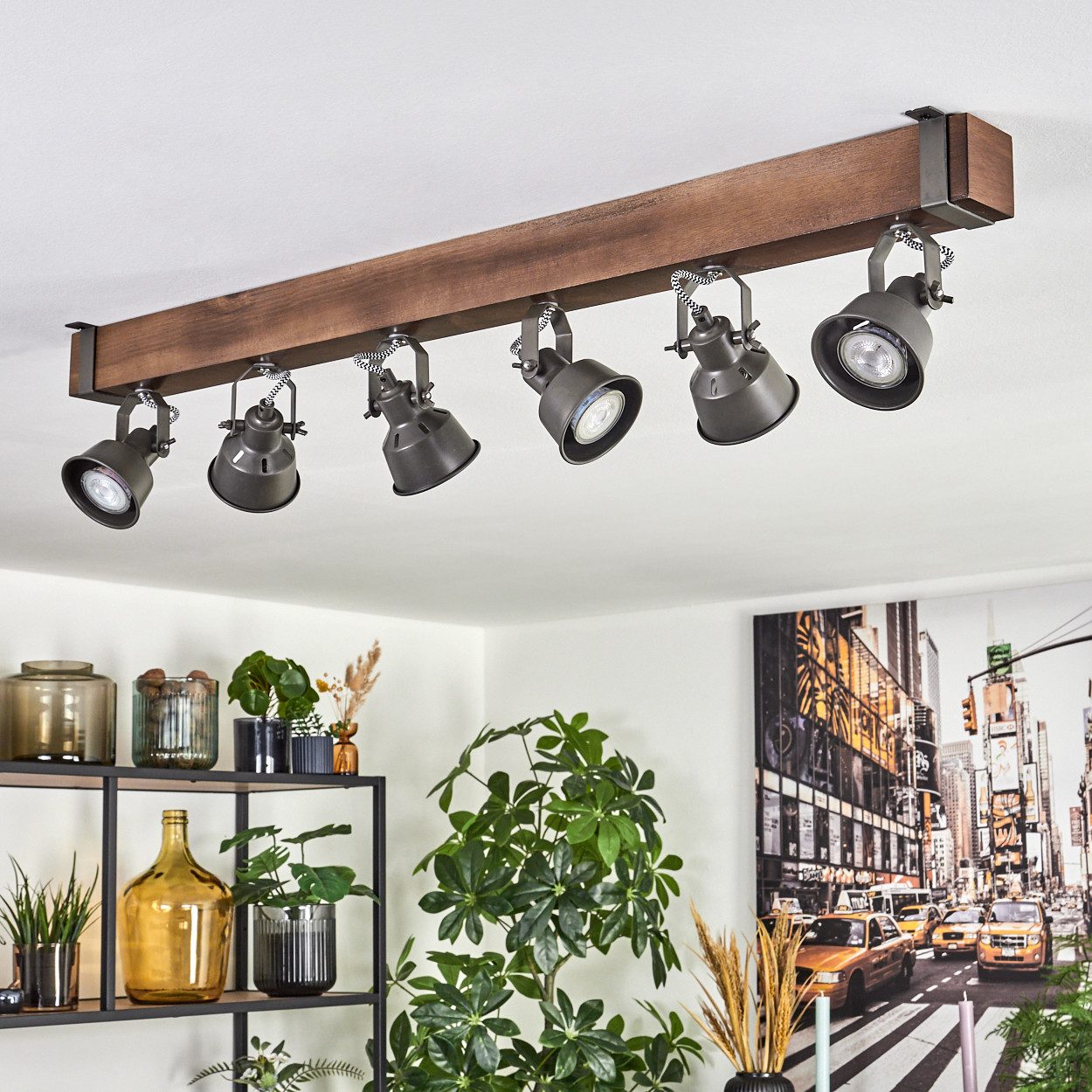 hofstein Deckenleuchte Deckenlampe aus Metall/Holz in Grau/Dunkelbraun, ohn günstig online kaufen