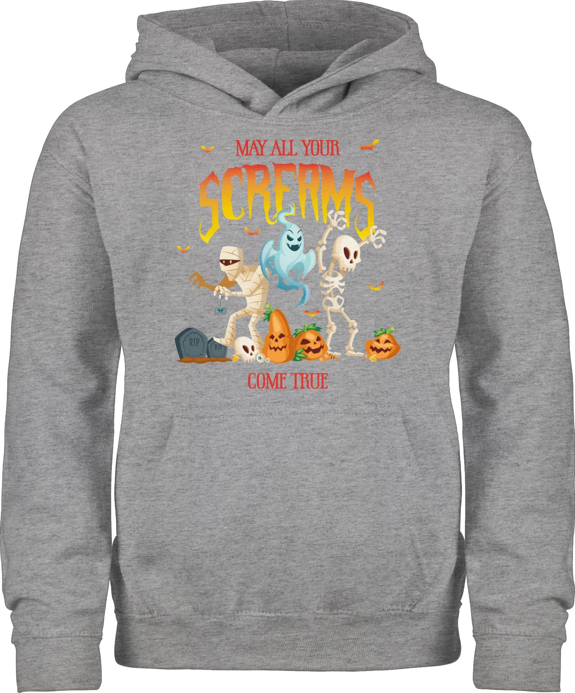 Shirtracer Hoodie Geist für Kinder Kostüme Gespenst Zombie Halloween meliert Skelett Grau 2