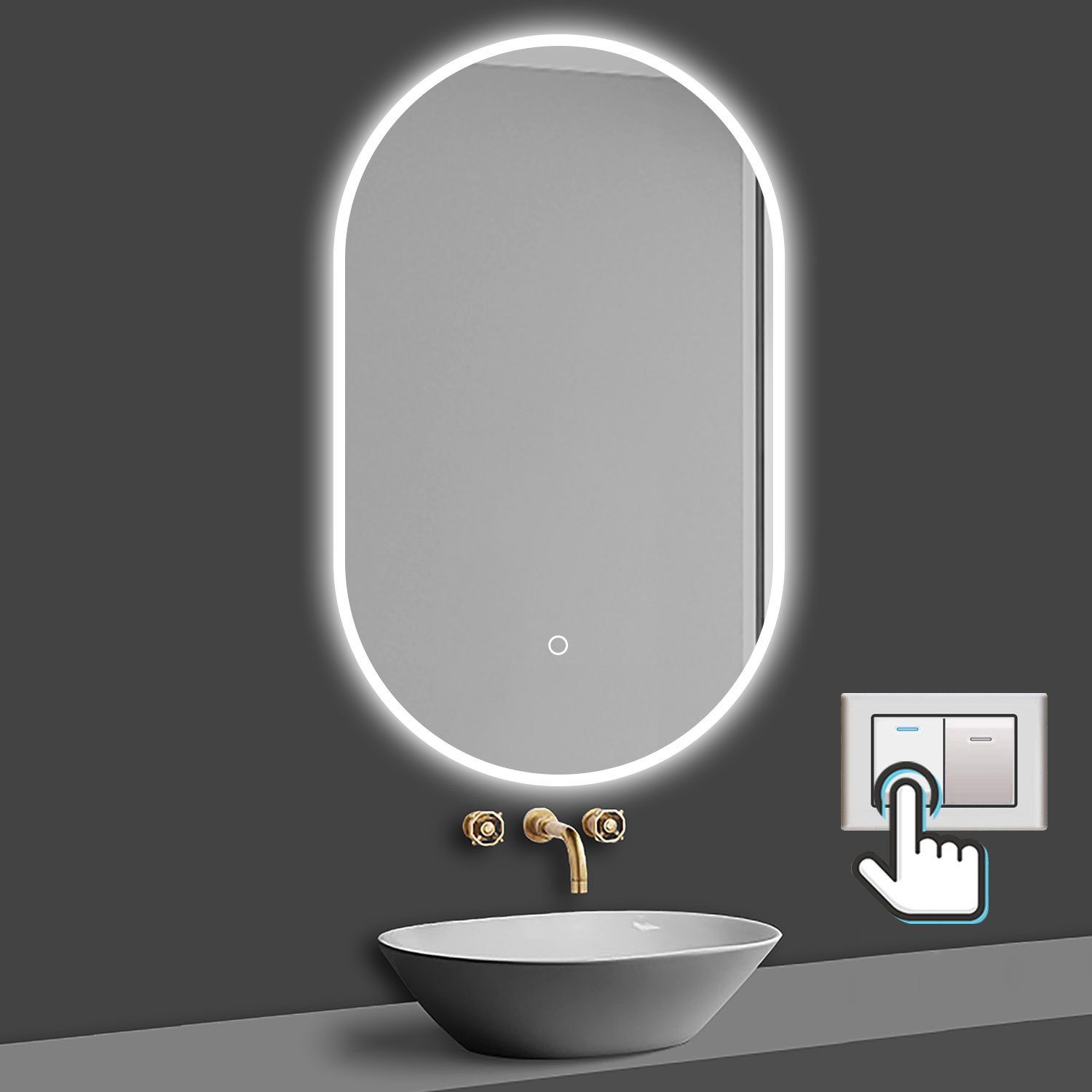 duschspa Badspiegel Warm/Neutral/Kaltweiß, Badezimmerspiegel LED Touch/Wandschalter, Beschlagfrei dimmbar, Spiegel Memory