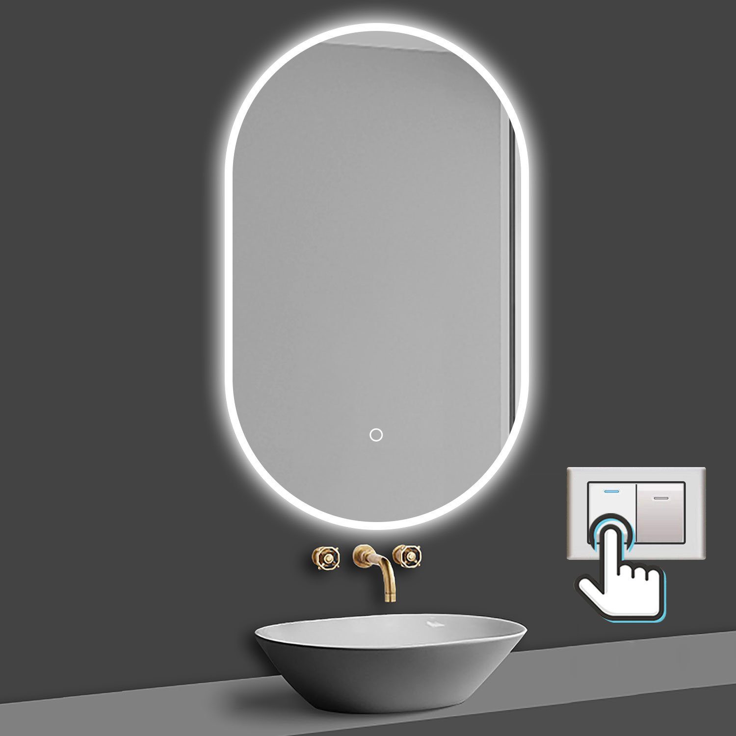 duschspa Badspiegel LED Spiegel Badezimmerspiegel Touch/Wandschalter, Warm/Neutral/Kaltweiß, dimmbar, Memory, Beschlagfrei