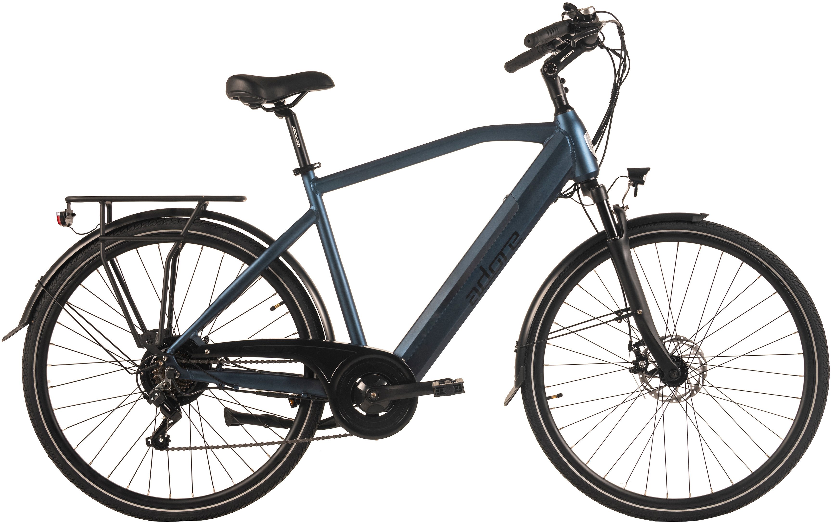 Adore E-Bike Cityrad 28" Alu Cityfahrrad CV-190 Heckmotor 50NM / 15Ah Deep Blue, 7 Gang Shimano Tourney Schaltwerk, Kettenschaltung, Heckmotor, 540 Wh, Pedelec, Elektrofahrrad für Damen und Herren