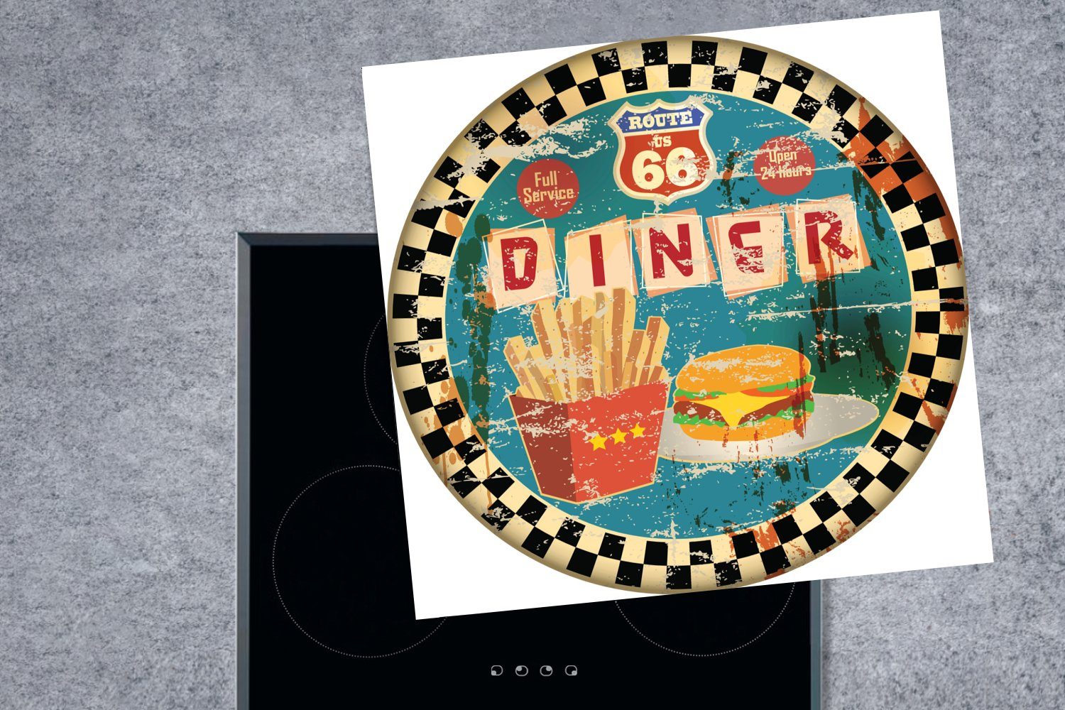 Amerika - tlg), 78x78 cm, Vintage - - MuchoWow Arbeitsplatte küche (1 Vinyl, Lebensmittel Herdblende-/Abdeckplatte Ceranfeldabdeckung, Zeichnung, für