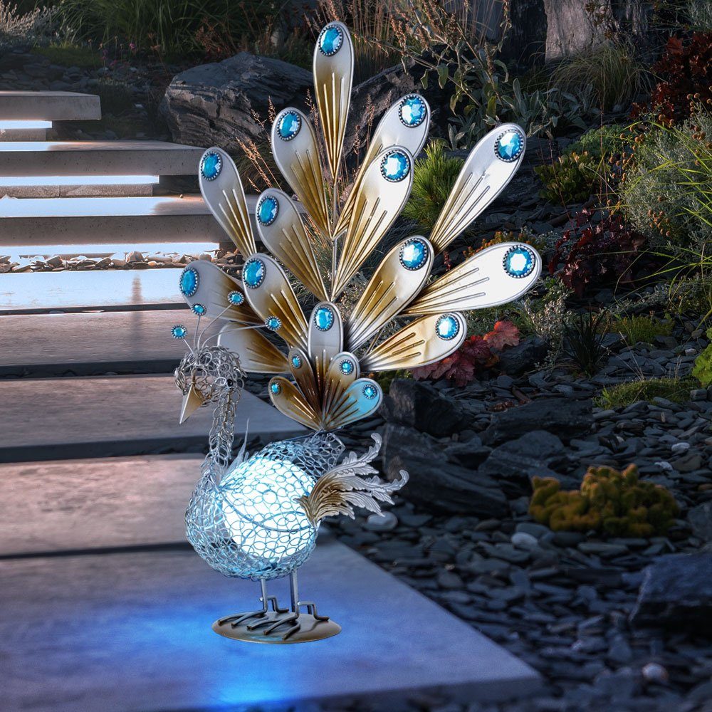 etc-shop LED Dekofigur, LED-Leuchtmittel fest verbaut, LED Solar Außen Deko  Leuchte Garten Figur Pfau Dekorsteine Rasen Lampe