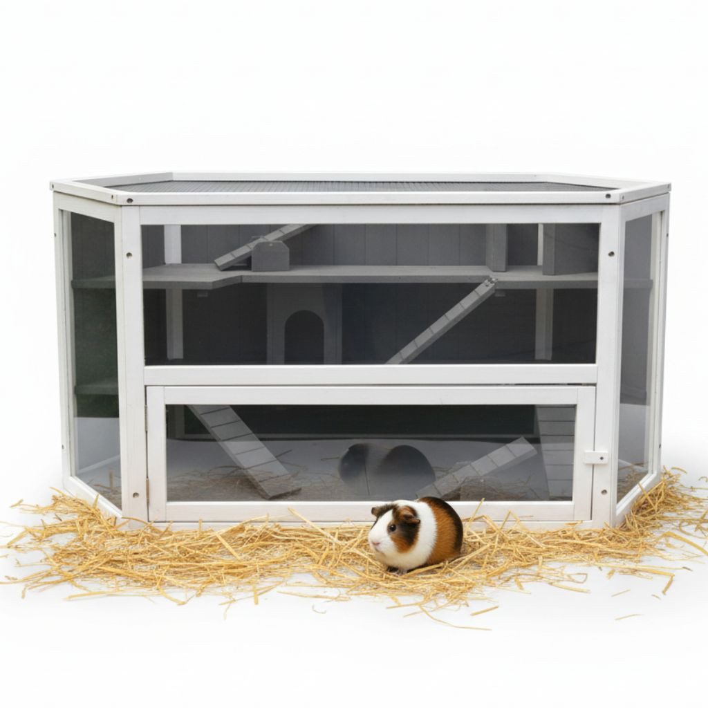 Melko Kleintierstall Mehrstöckiger Kleintierkäfig Häuschen & Treppen – Nagerstall Indoor, inkl. 2 Häuschen, 3 Treppen und 2 Wippen