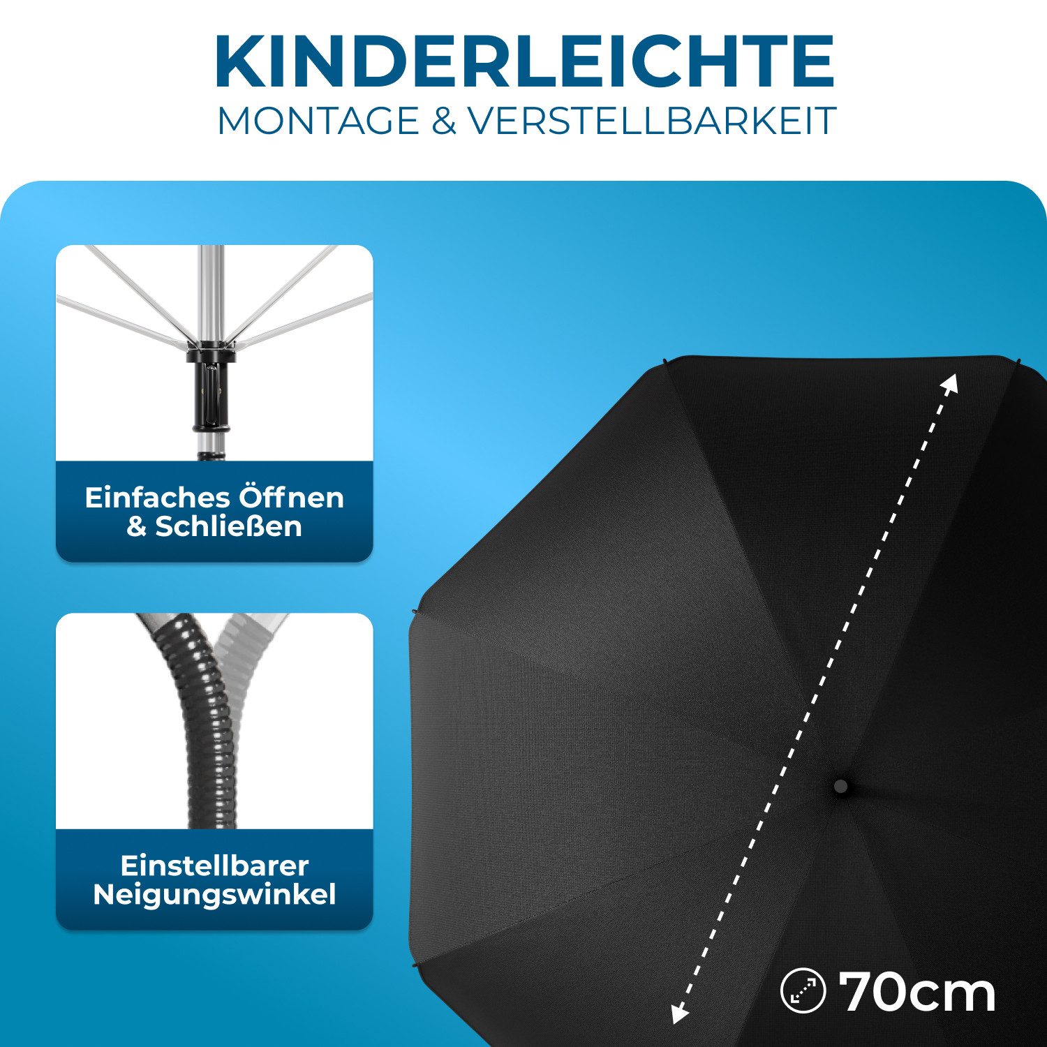 Styngard Kinderwagenschirm Sonnenschirm Kinderwagen UV Schutz 50+ / 70 cm Durchmesser – Bild 5 von 5
