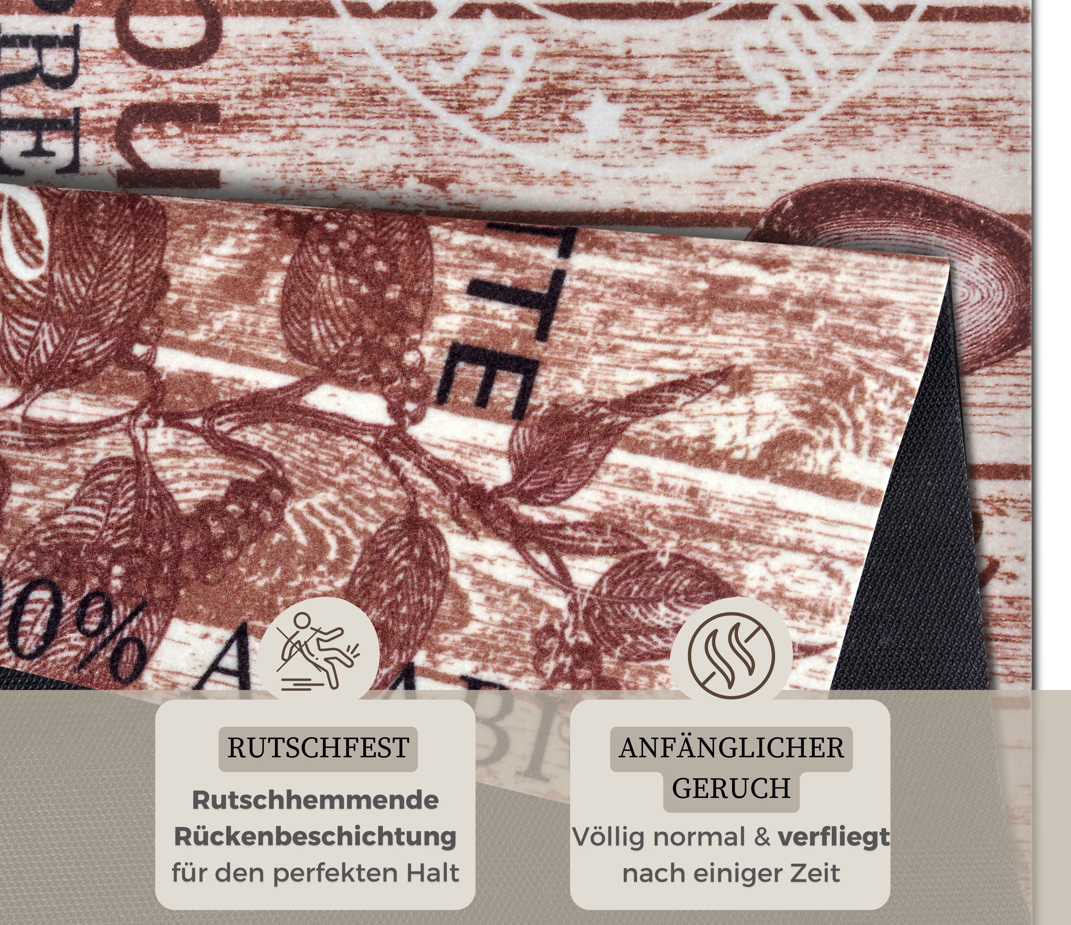 HANSE Home Küchenläufer Delicious Coffee, rechteckig, Höhe: 8 mm, Läufer, Rutschfest, Küchenteppich, Küche, Teppich, Pflegeleicht