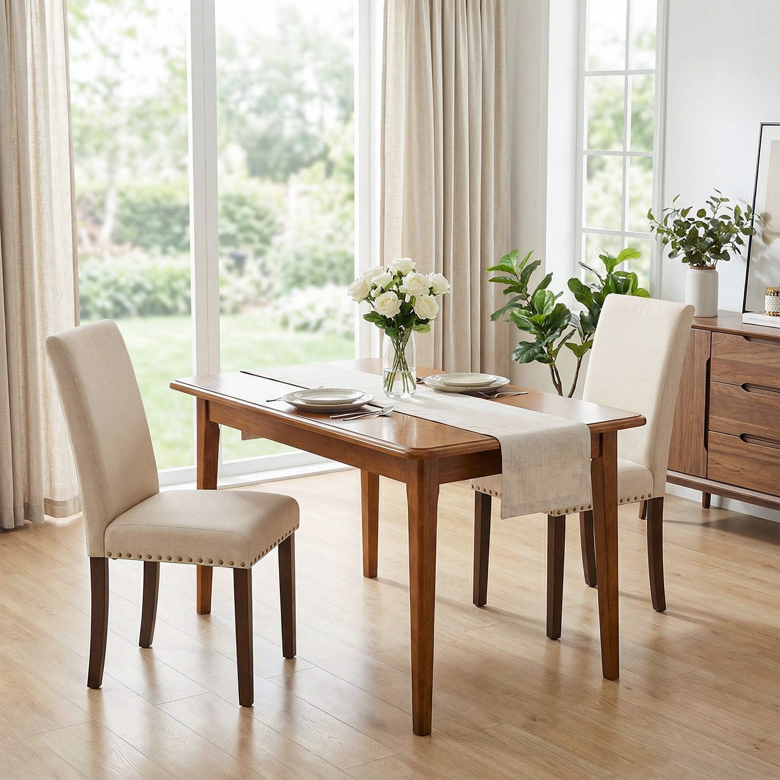 TLGREEN Küchenstuhl 2er Set,Esszimmerstühle mit Massivholzbeinen, Polsterstühle mit Nieten Vielseitiger für Küche, Esszimmer