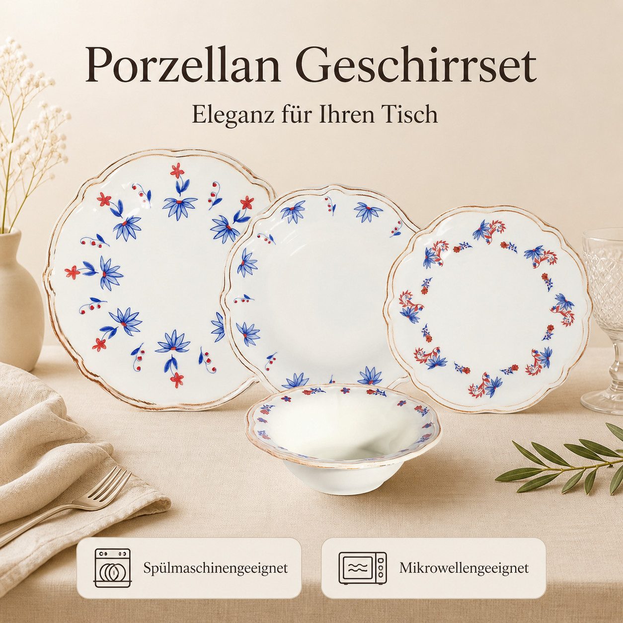 Hermia Concept Geschirr-Set Pamela (24-tlg), 6 Personen, Porzellan, Tafelservice, 24 Teile, für 6 Personen