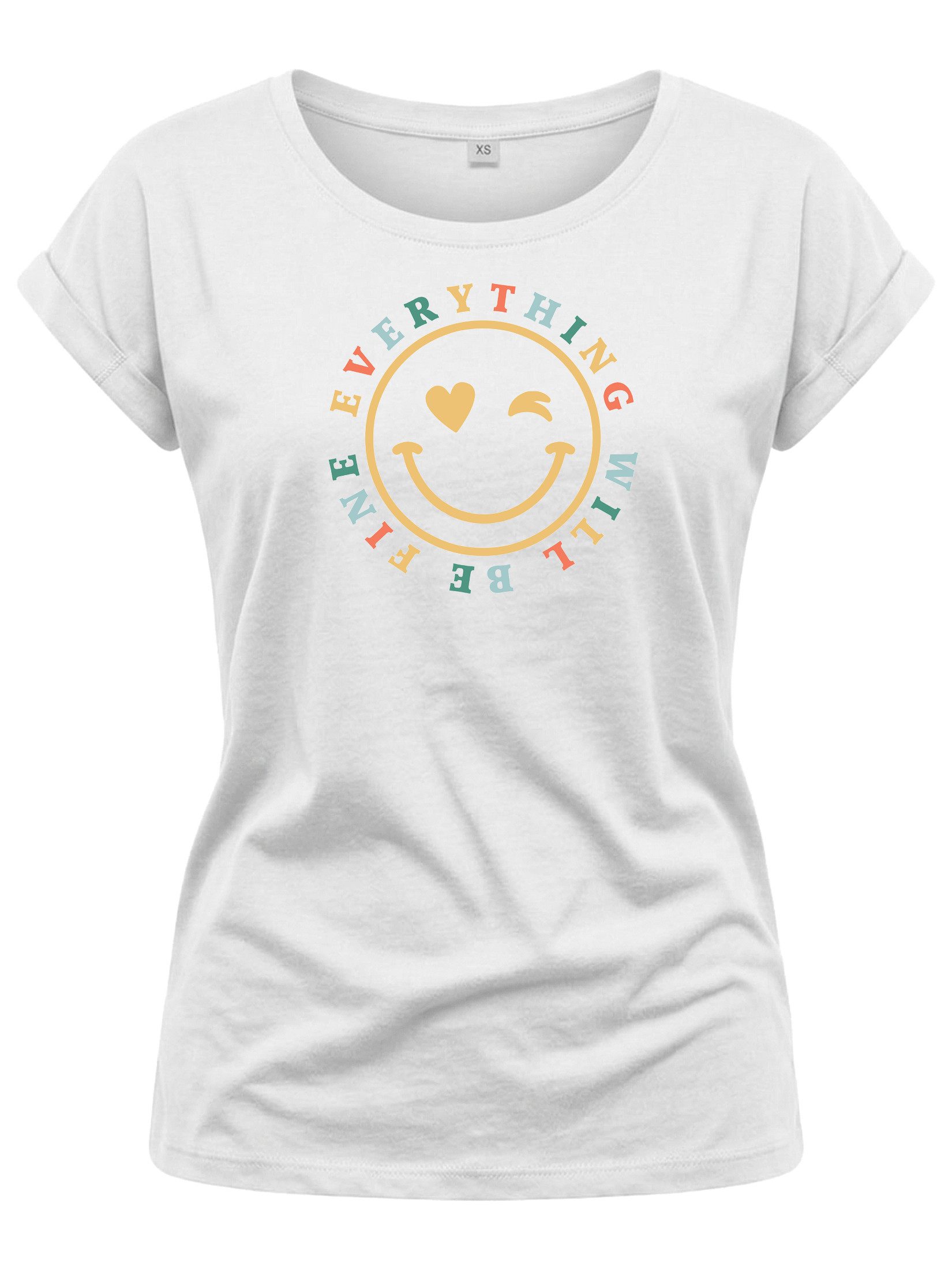 MAKAYA Print-Shirt Damen Kurzam Herz Spruch Sprüche Hippie Style Outfit 60er 70er Jahre Top