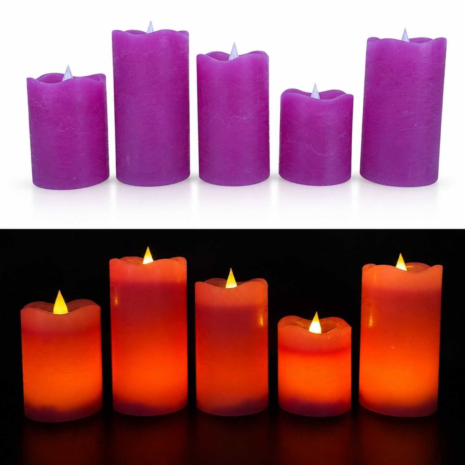 Online-Fuchs LED-Kerze 5 LED-Kerzen aus Echtwachs mit 6-Stunden Timer (realistische Kerzenflamme, Rot, Weiß, Creme, Grün, Altrosa, Pink, Türkis), ruhiges Standlicht oder natürliches Flackern - Long Shine Funktion!