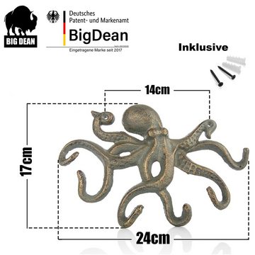 BigDean Kleiderhaken Oktopus Design Kleiderhaken Krake Altgold