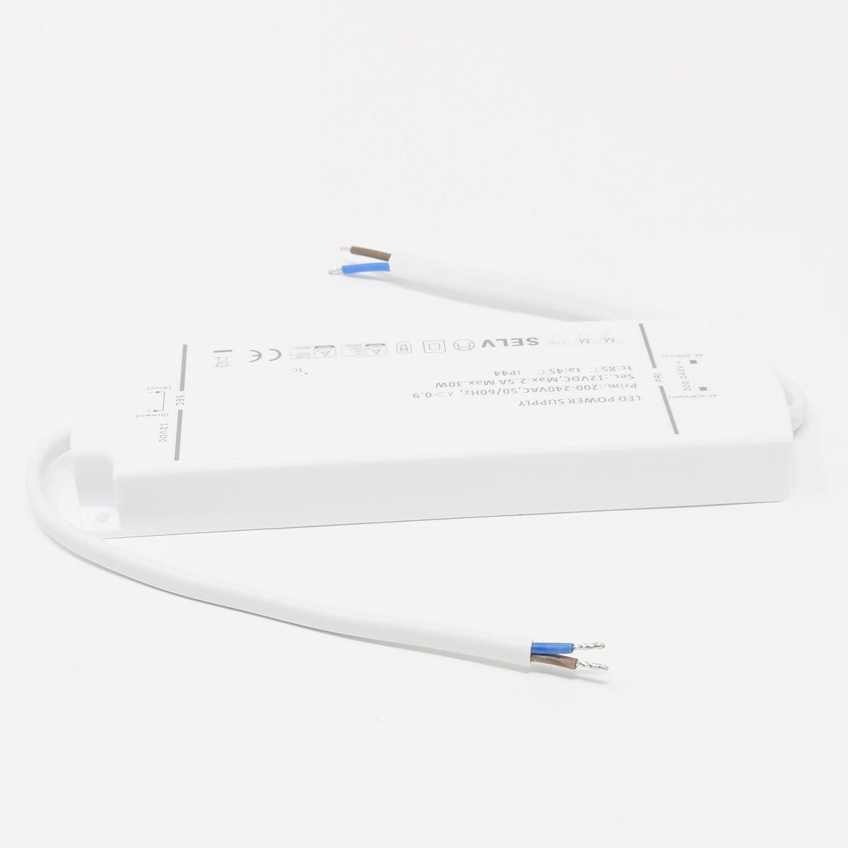 Designlight LED Trafo SLIM IP44, 12V DC 30W, 2x 15cm Kabel LED Trafo