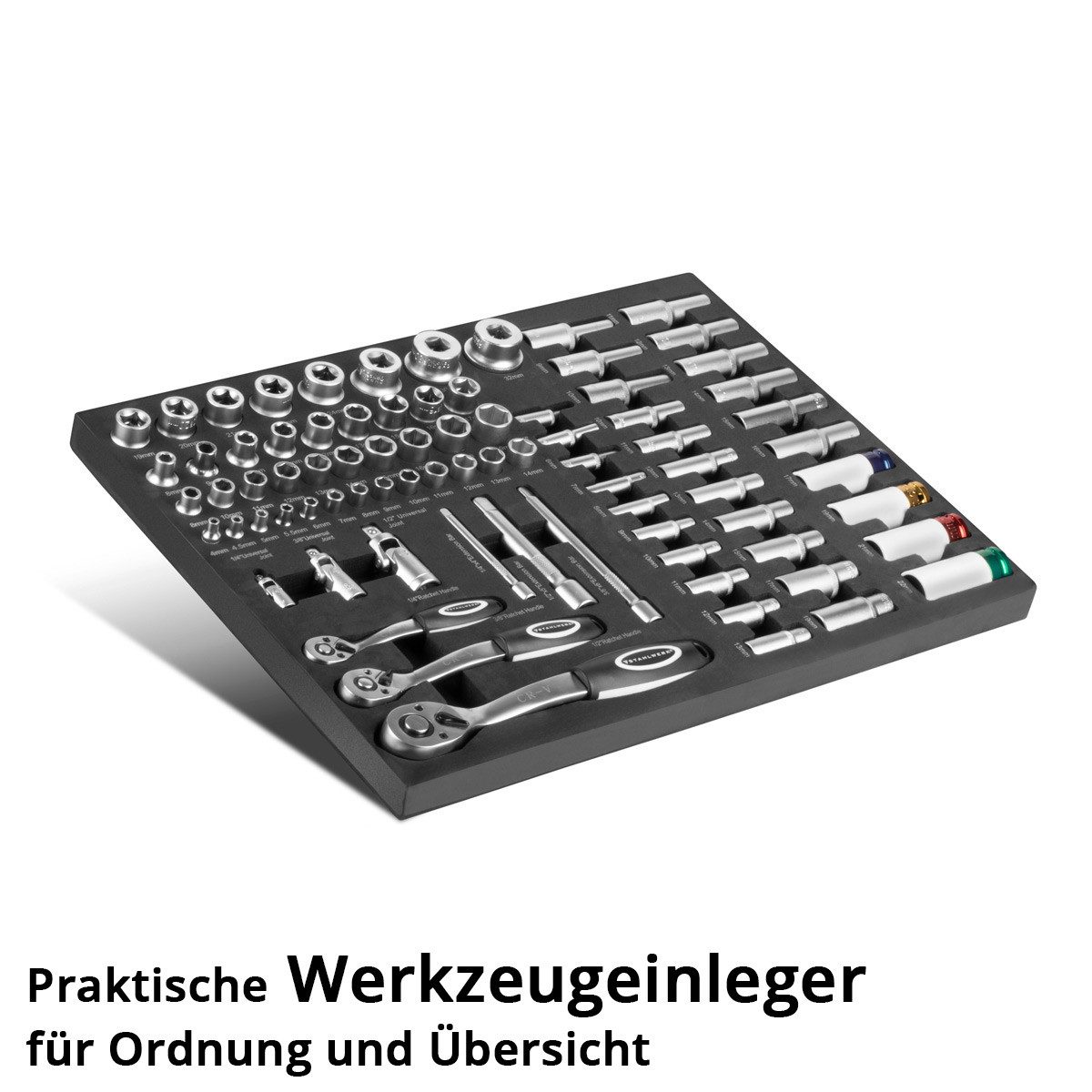 STAHLWERK Steckschlüssel Werkstattwageneinlage Bit- und Steckschlüssel-Satz (Set, 80 St), Schweißer-Gripzangen inklusive Transportkoffer