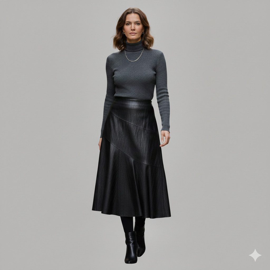 Mouflon Lederrock Valentina Ausgestellte Midi-Länge