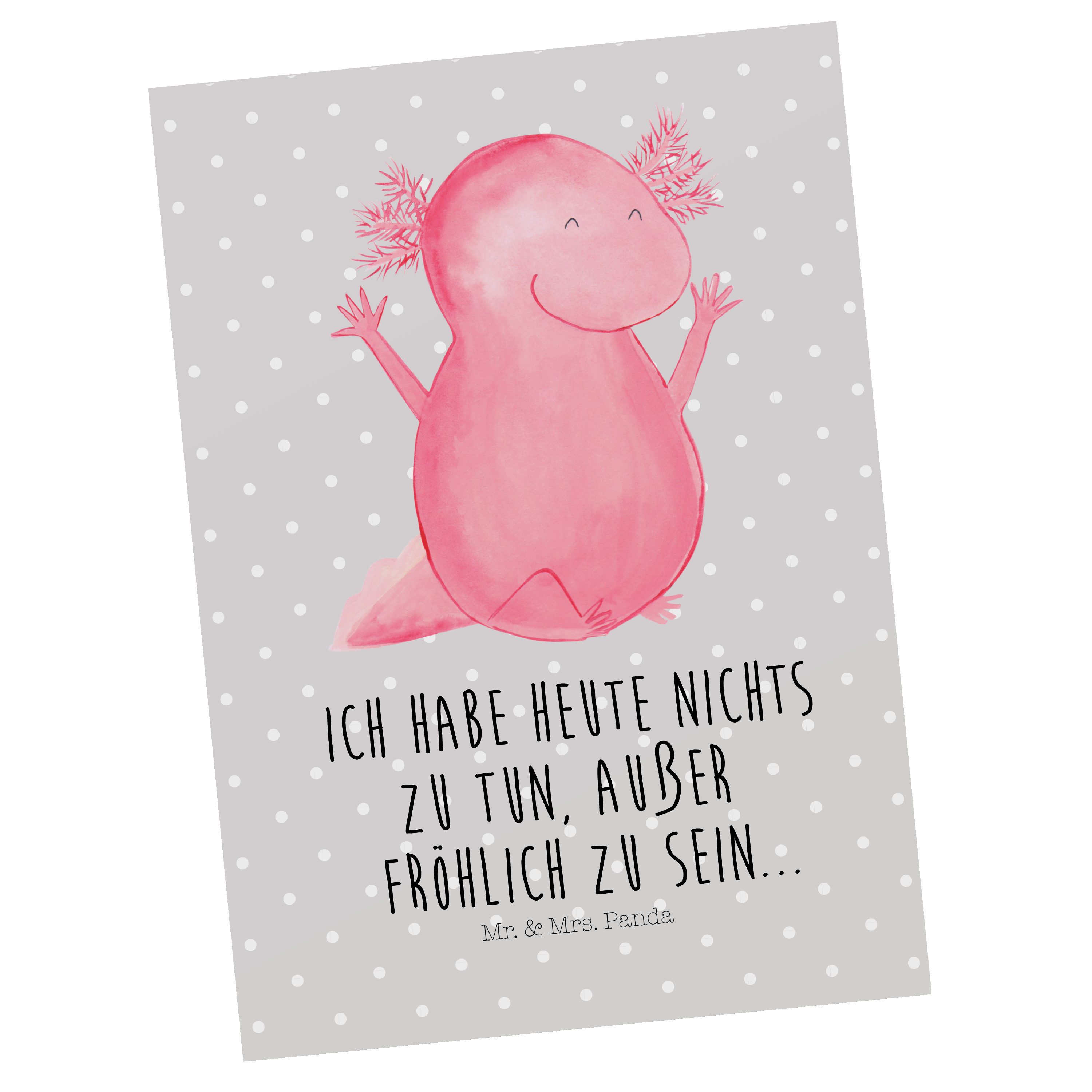Mr. & Mrs. Panda Postkarte Axolotl Hurra - Grau Pastell - Geschenk, Geburtstagskarte, Spaß, Freu