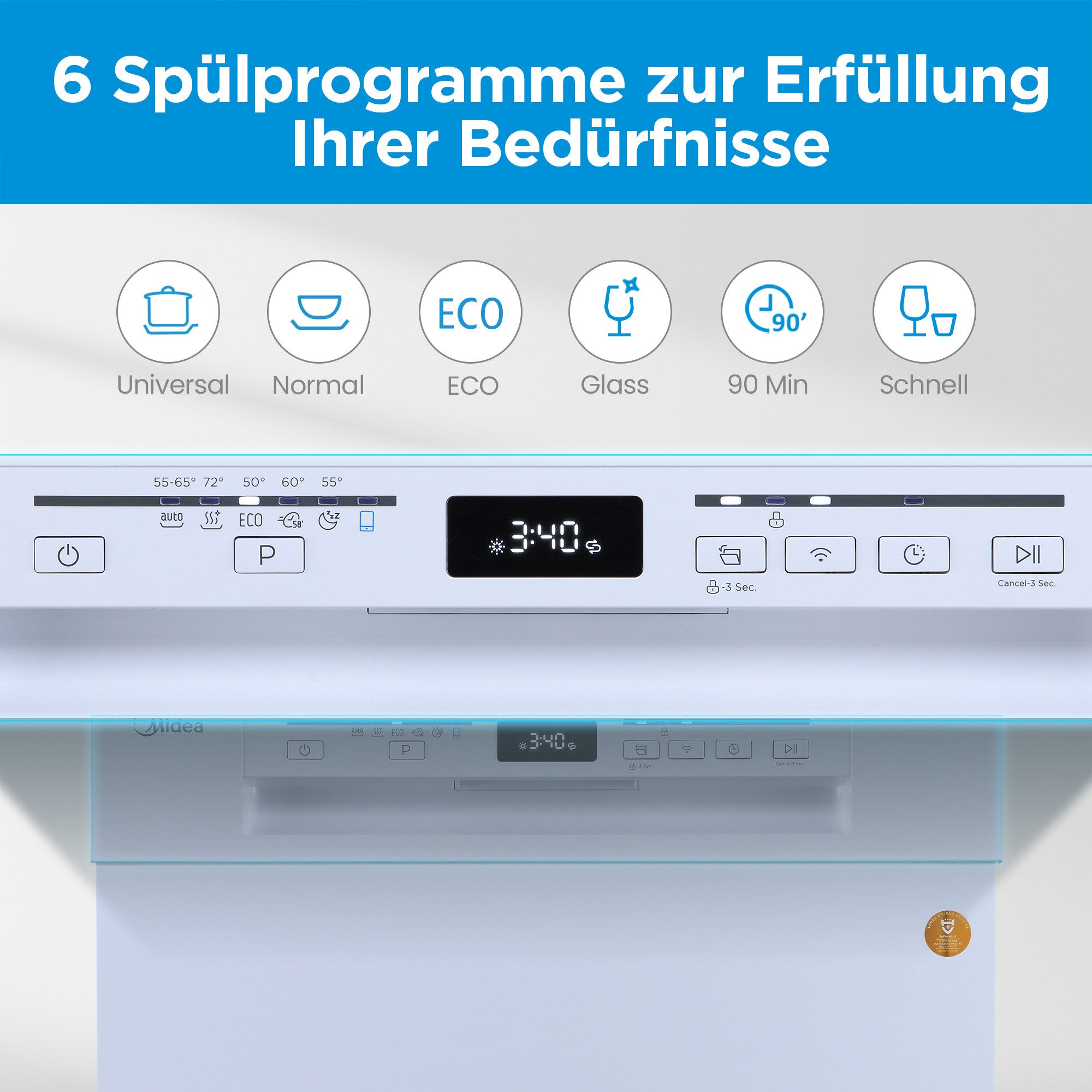 Midea Standgeschirrspüler SF 5.60NW14C, 14 Maßgedecke