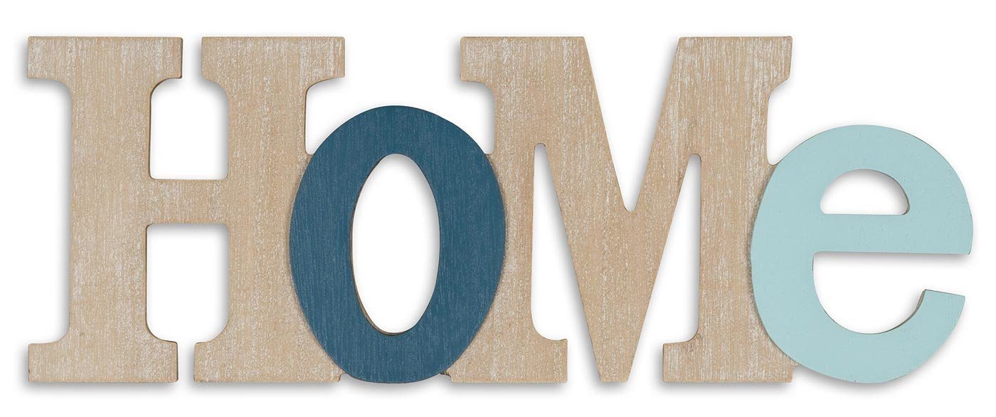 Levandeo® Deko-Schriftzug, 3D Schriftzug Home aus Holz 35x13cm Blau Natur Buchstaben zum | Deko-Buchstaben