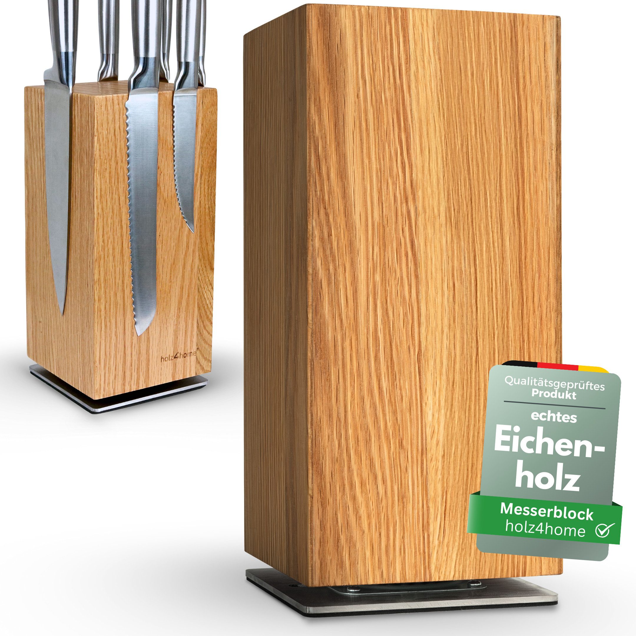 holz4home® Magnet-Messerblock aus Eichenholz I 360° drehbarer Messerhalter aus Holz Küchenhelfer, Drehbar