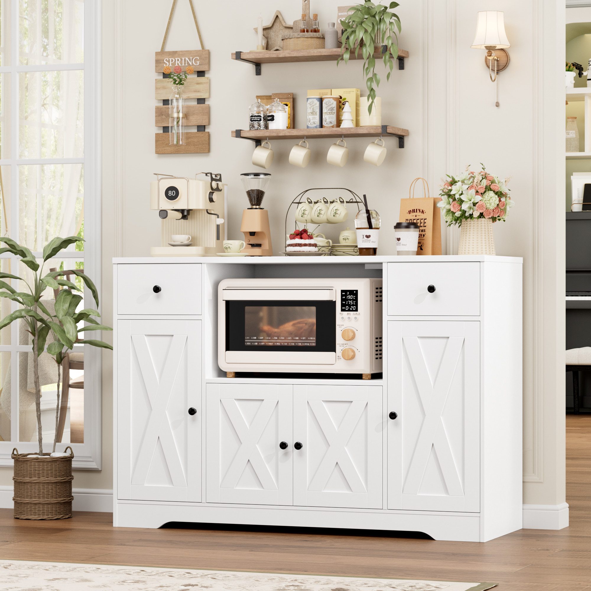 HOMECHO Sideboard, Küchenschrank mit verstellbare Ablagen und Mikrowellenregal