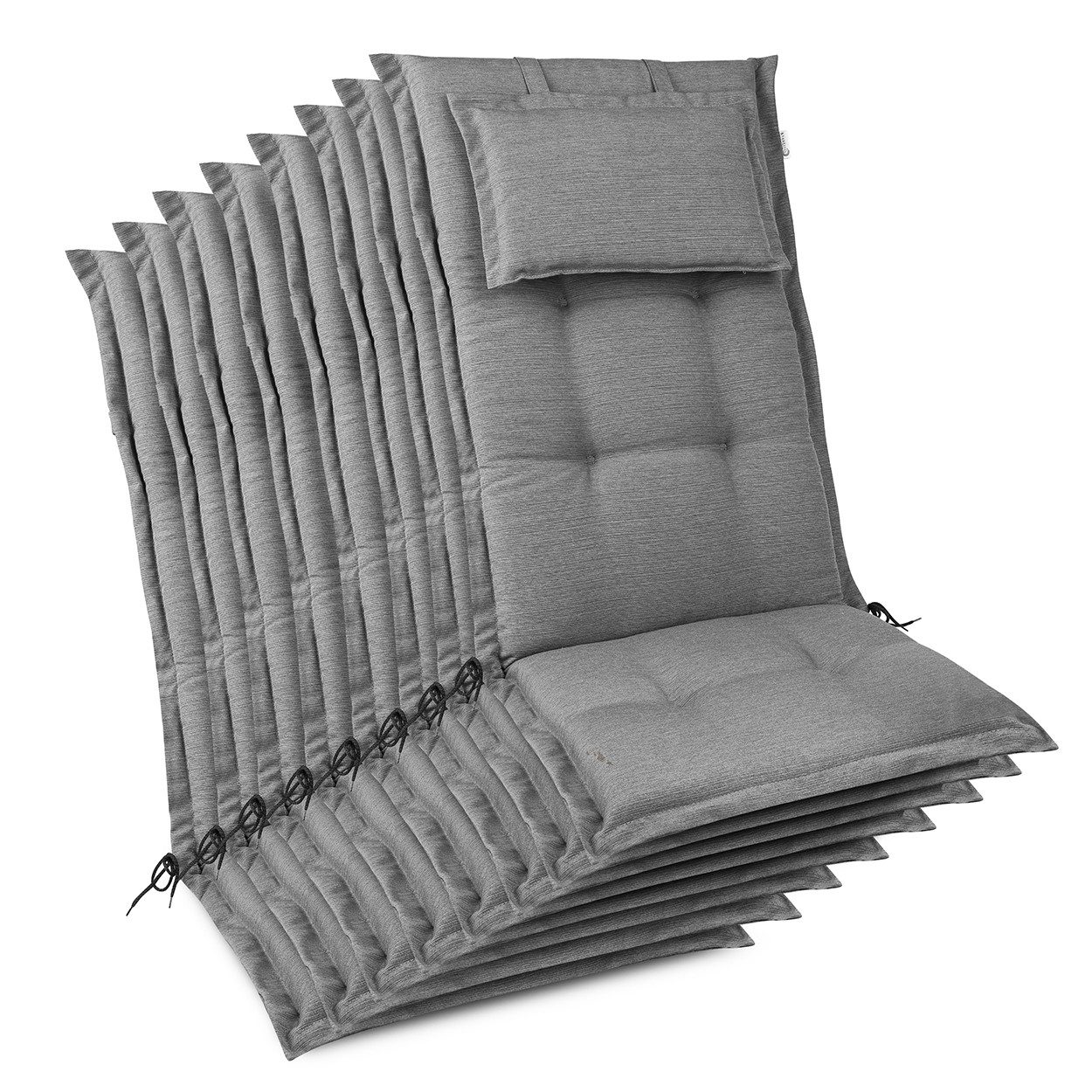 Beautissu Hochlehnerauflage HighLux HL, 120x50x7cm, Hellgrau, 8er Set, Gartenstuhlauflage, Outdoor, UV-beständig, mit Bändern, UV-Lichtechtheit 5, Stoffqualität 220g/m²