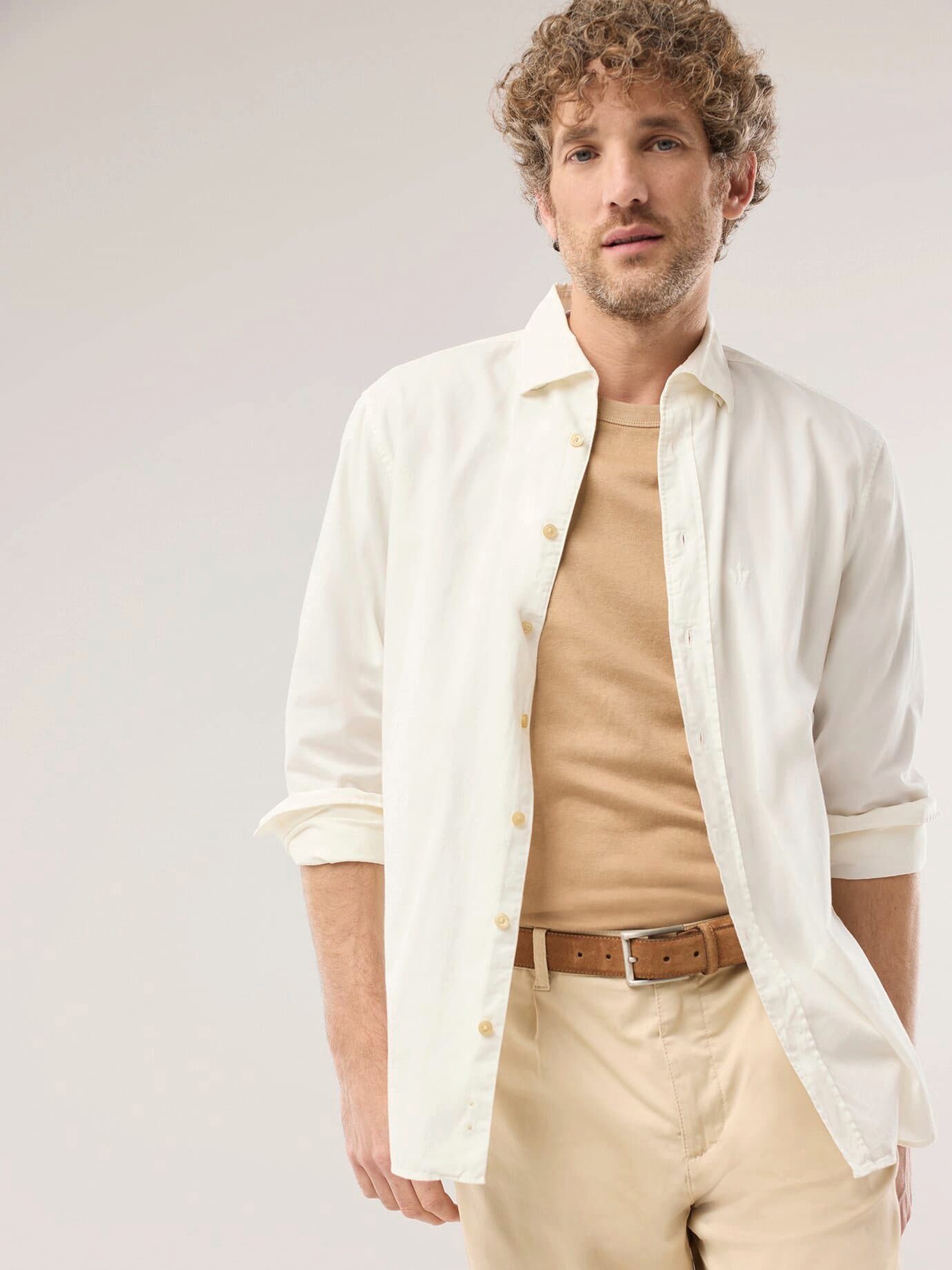 Walbusch Langarmhemd Herren Überfärber Baumwollhemd Regular Fit Langarm Garment-dyed Twill, Relax-Kragen, verdeckter Button-down