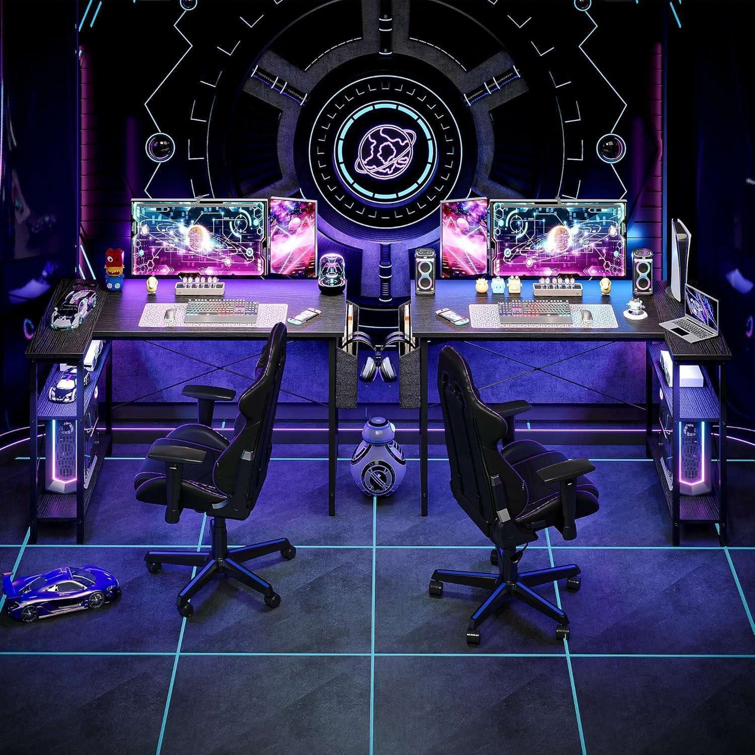 LuxusKollektion Eckschreibtisch L-förmiger Gaming Schreibtisch 100x70 cm mit Ablagefächern Schwarz